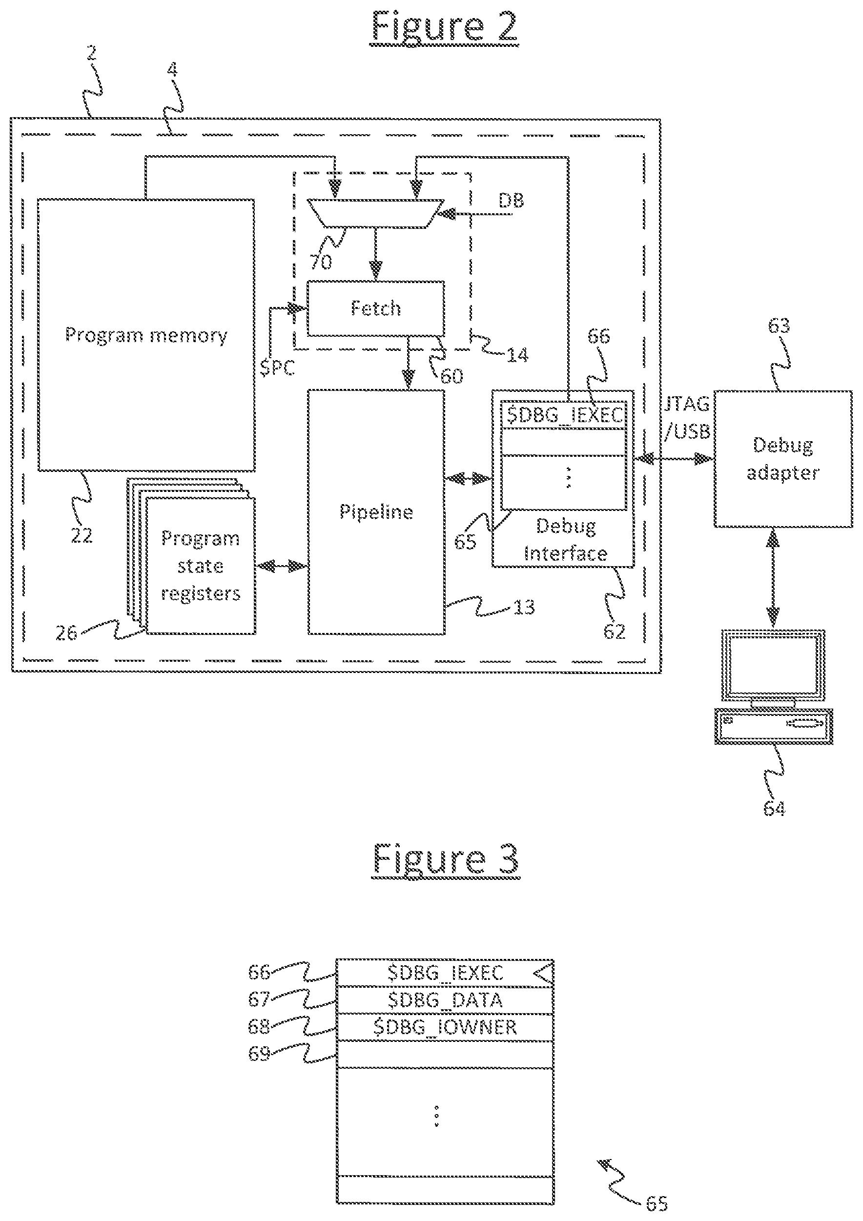 Patent US11775415 Figure 2 – Debugging instruction register to receive and input debugging instructions to a processor for a thread of execution in a debug mode
