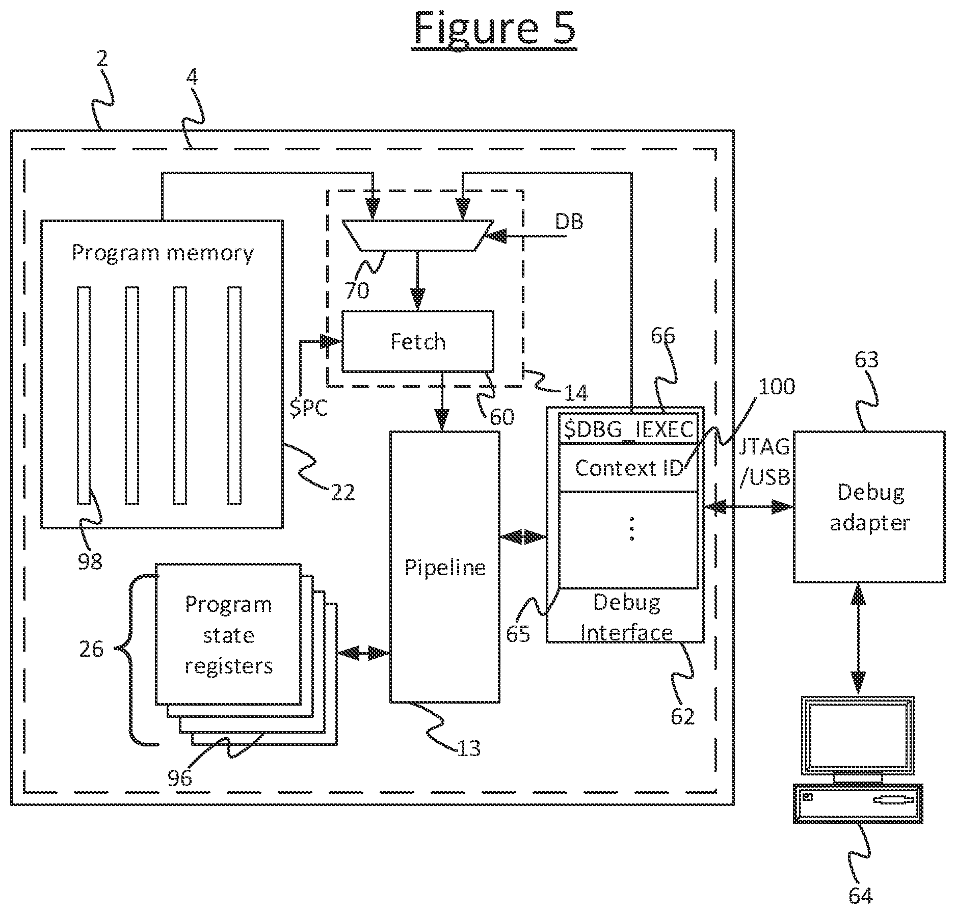 Patent US11775415 Figure 4 – Debugging instruction register to receive and input debugging instructions to a processor for a thread of execution in a debug mode