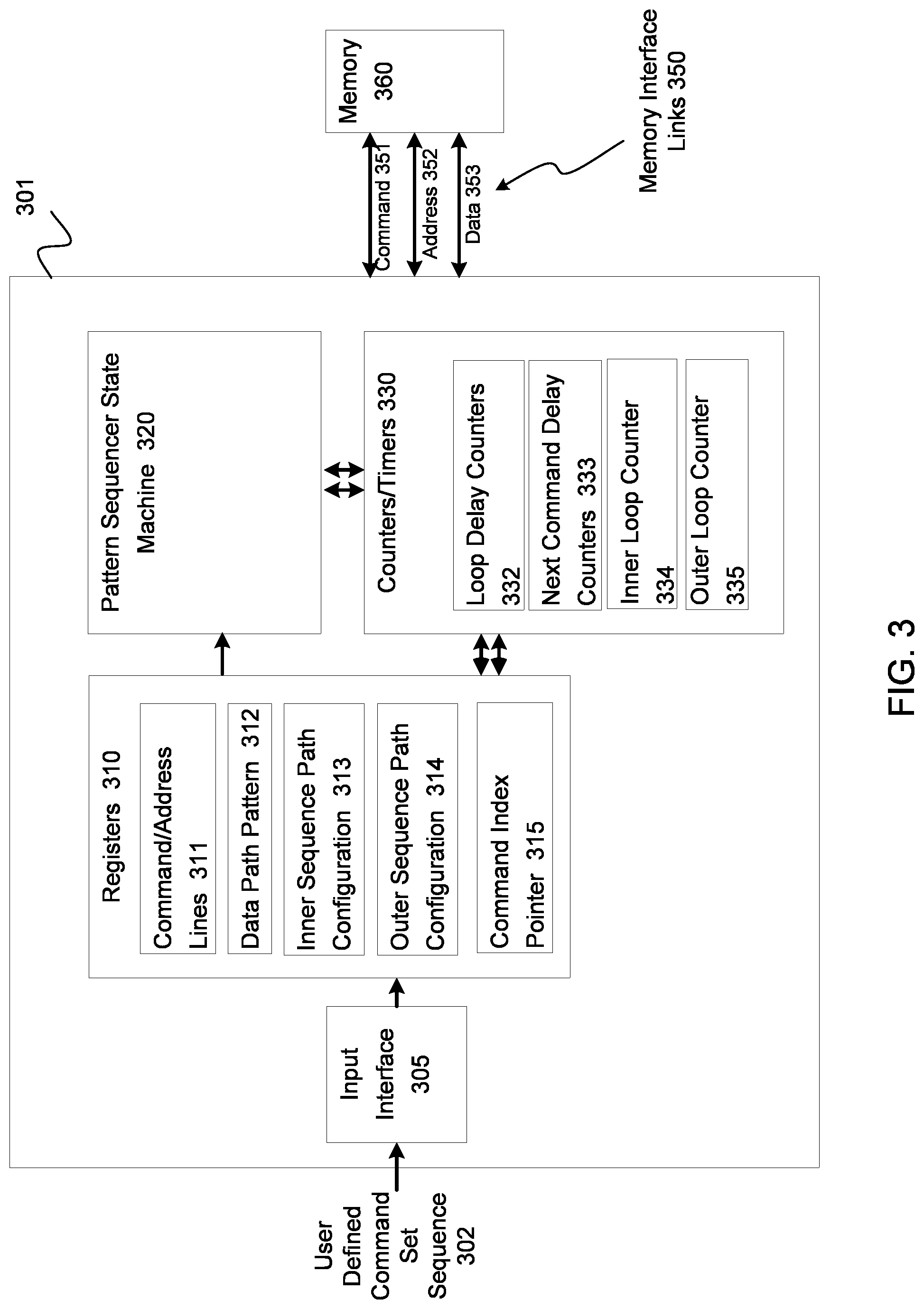 Patent US11775457 Figure 3 – Command pattern sequencer for memory calibration