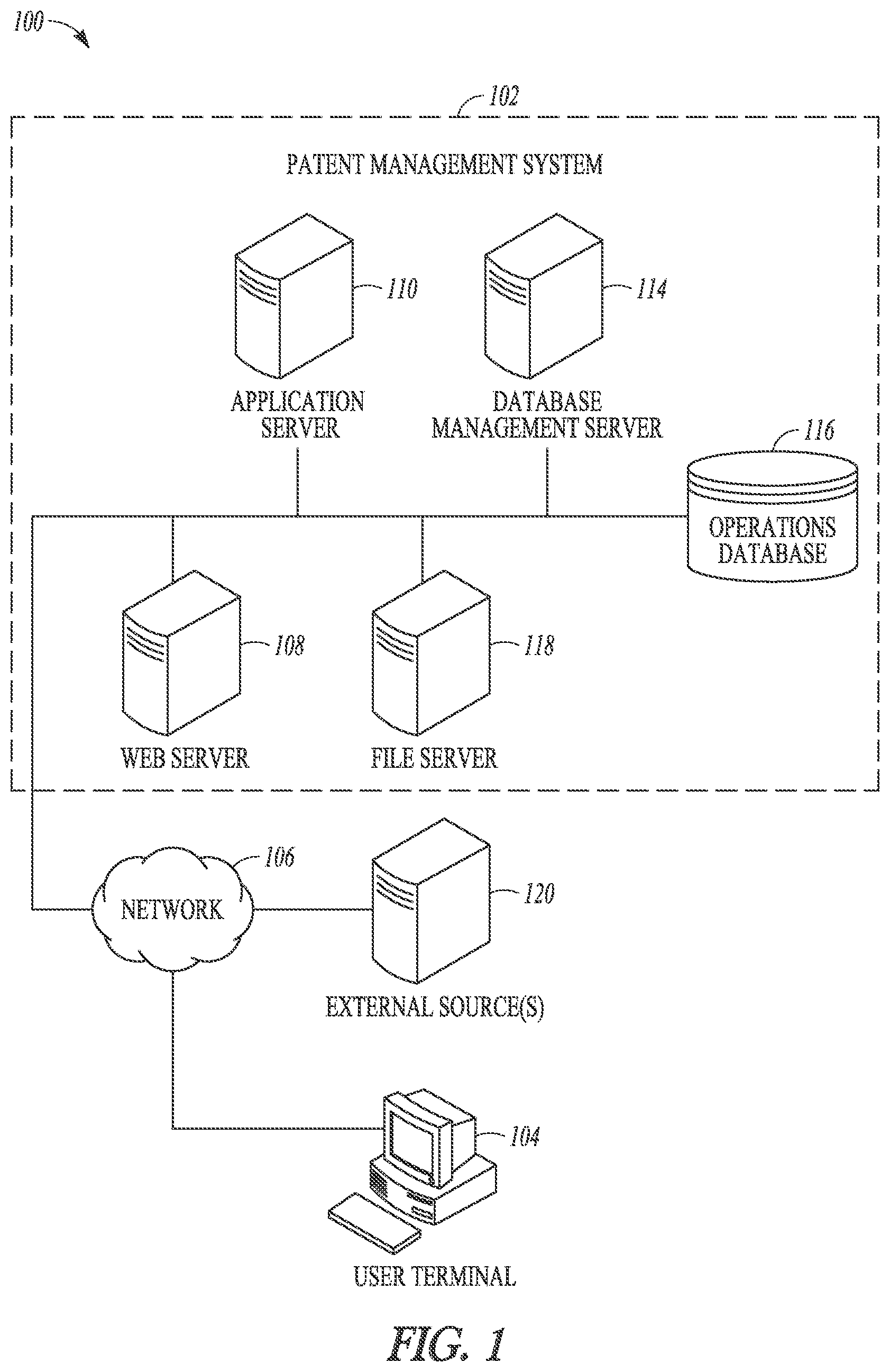 Patent US11775538 Figure 1 – Systems, methods and user interfaces in a patent management system
