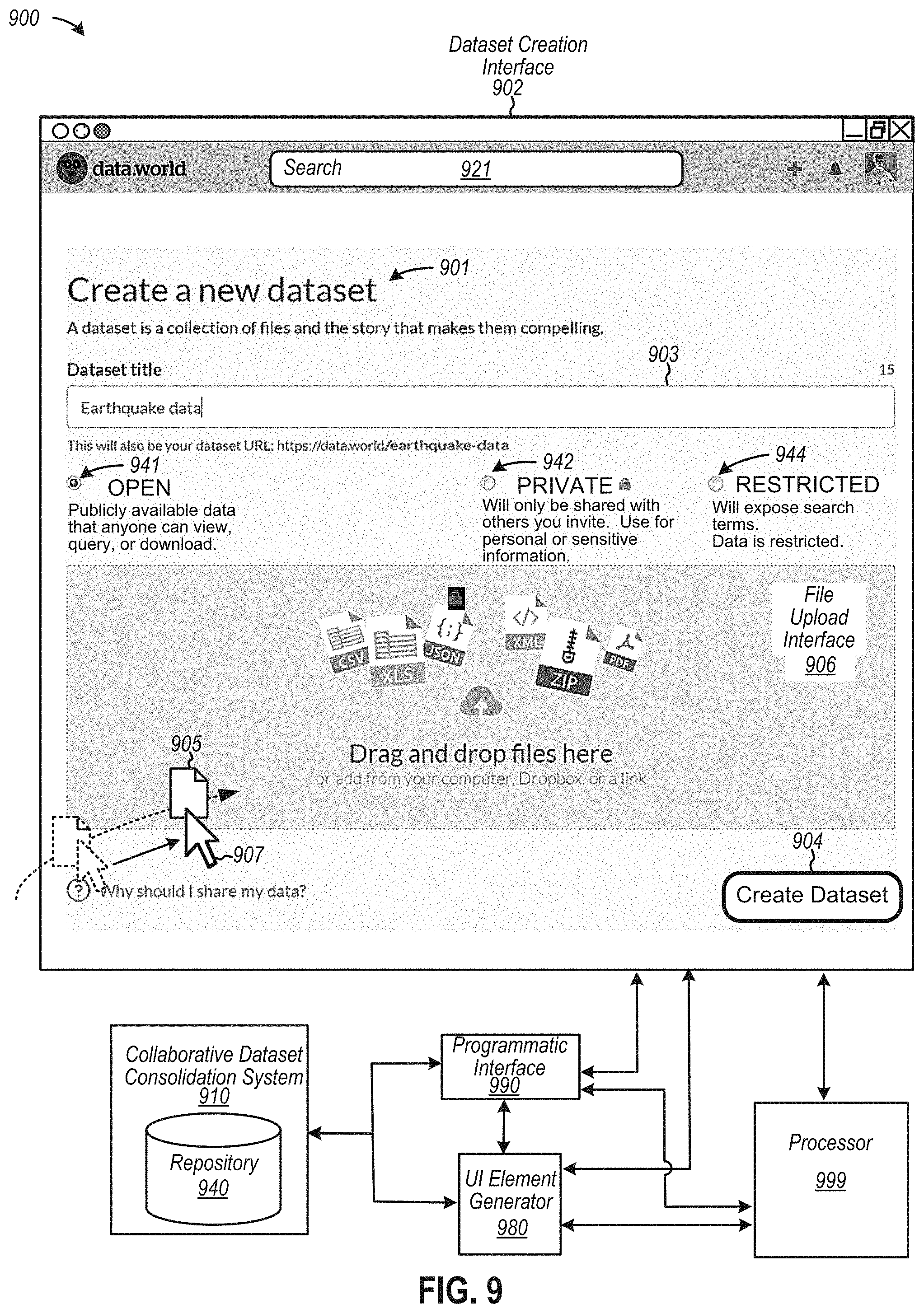 Patent US11775547 Figure 10 – Computerized tools to discover, form, and analyze dataset interrelations among a system of networked collaborative datasets