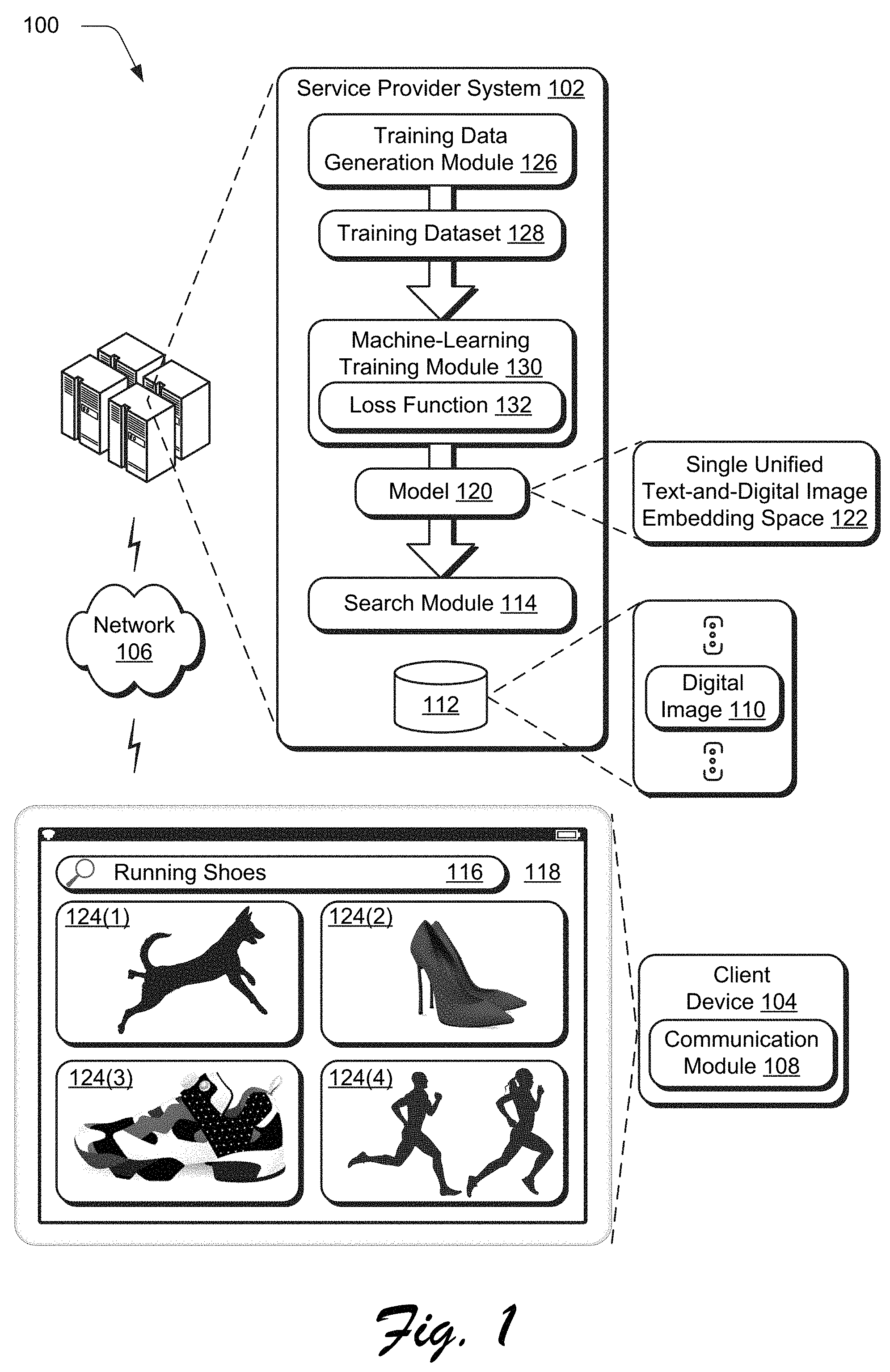 Patent US11775578 — Text-to-visual machine learning embedding techniques — Figure 1