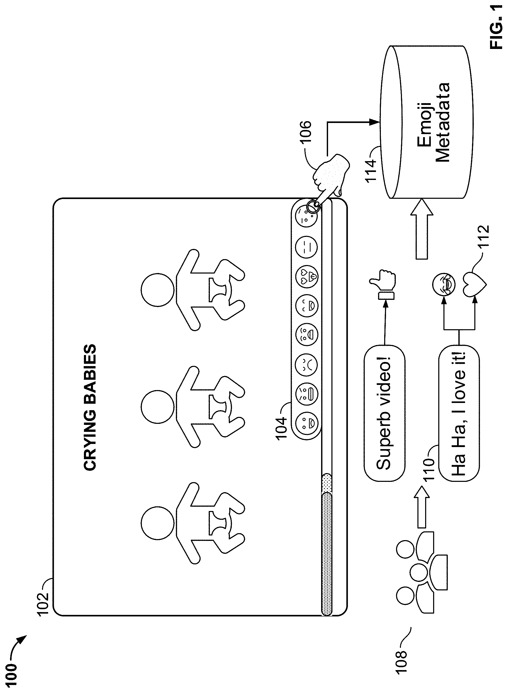 Patent US11775583 Figure 1 – Systems and methods for processing emojis in a search and recommendation environment