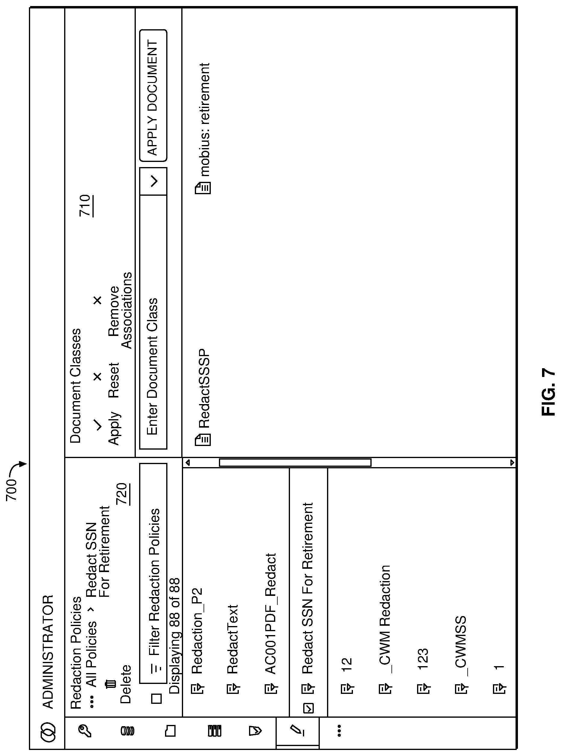 Patent US11775666 Figure 7 – Federated redaction of select content in documents stored across multiple repositories