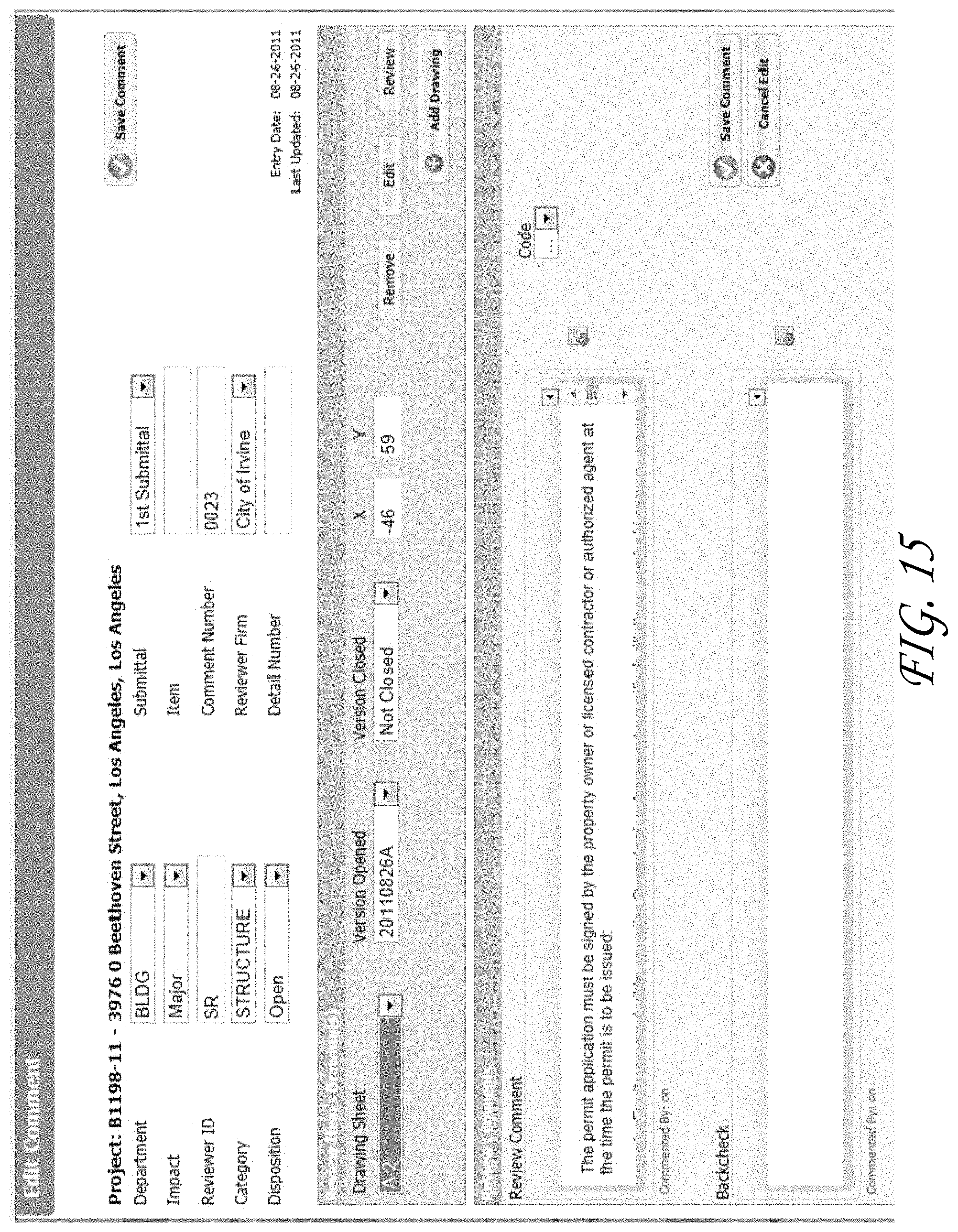 Patent US11775750 Figure 16 – Management of building plan documents utilizing comments and a correction list
