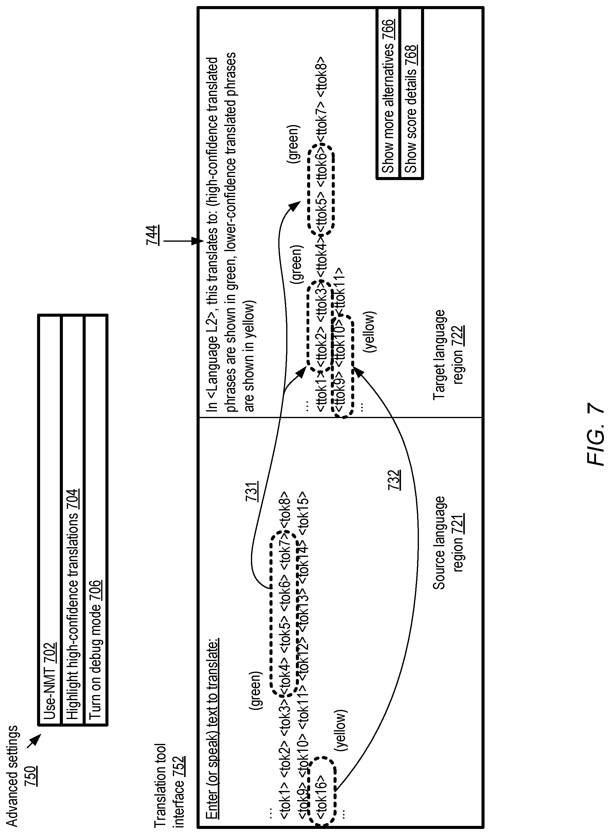 Patent US11775777 Figure 7 – Artificial intelligence system using phrase tables to evaluate and improve neural network based machine translation