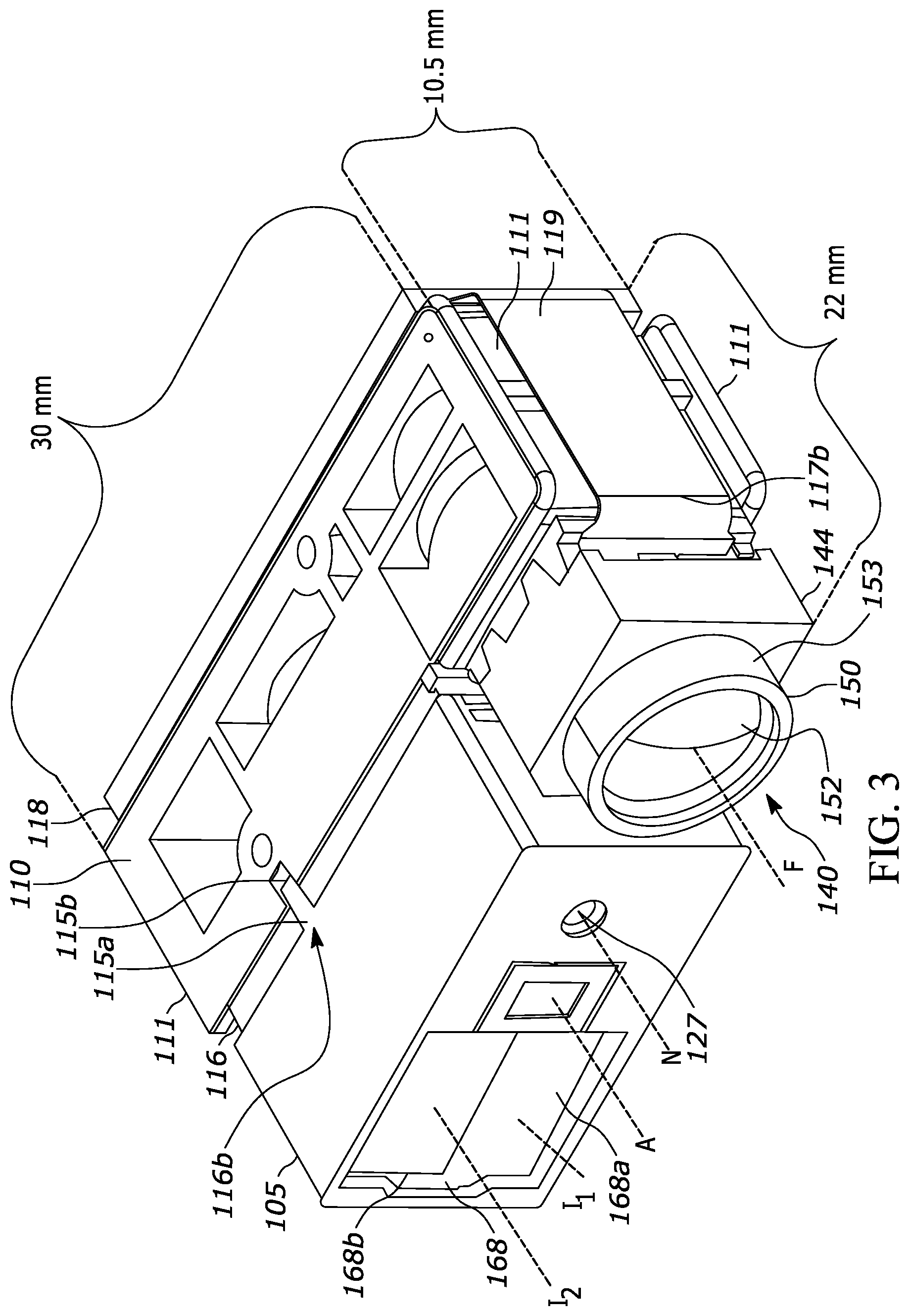 Patent US11775783 Figure 3 – Compact opto-mechanical layout of long-range dual-camera bar-code imager
