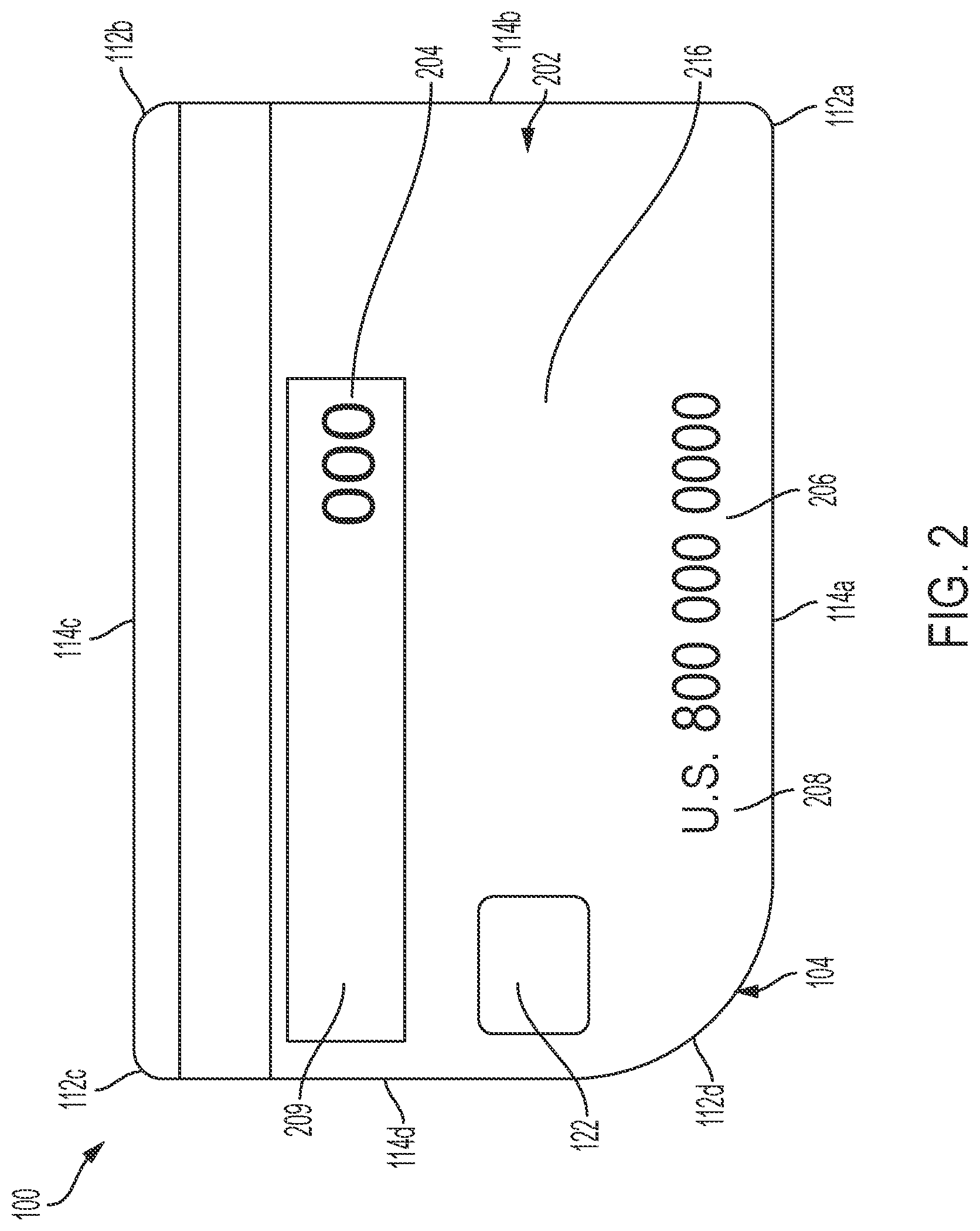 Patent US11775793 Figure 2 – Accessible card with curved tactile feature