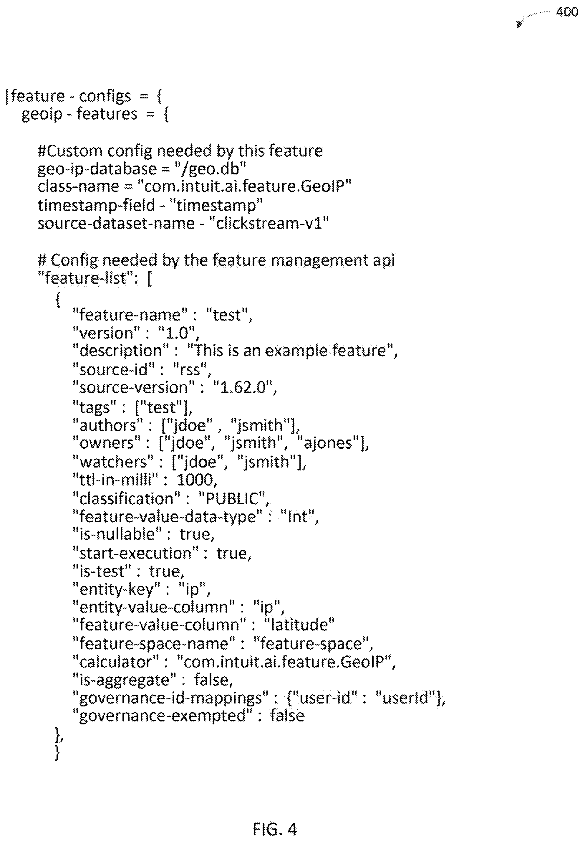 Patent US11775864 Figure 4 – Feature management platform