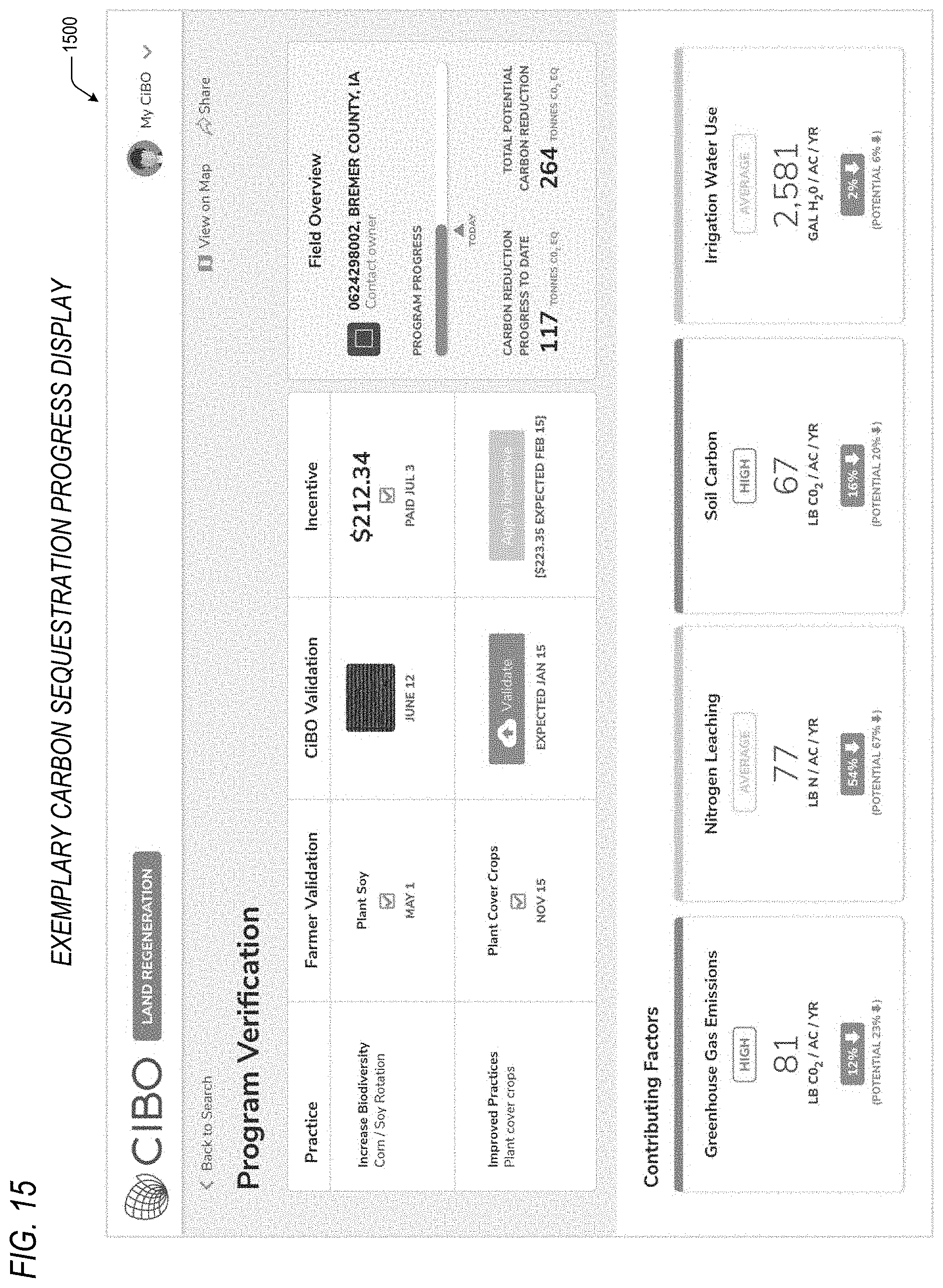 Patent US11775906 Figure 15 – Method and system for verification of carbon footprint in agricultural parcels