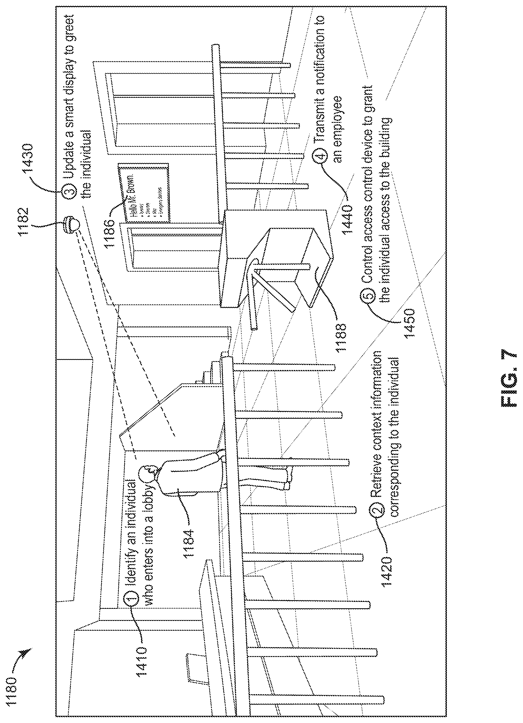 Patent US11775938 Figure 10 – Lobby management system