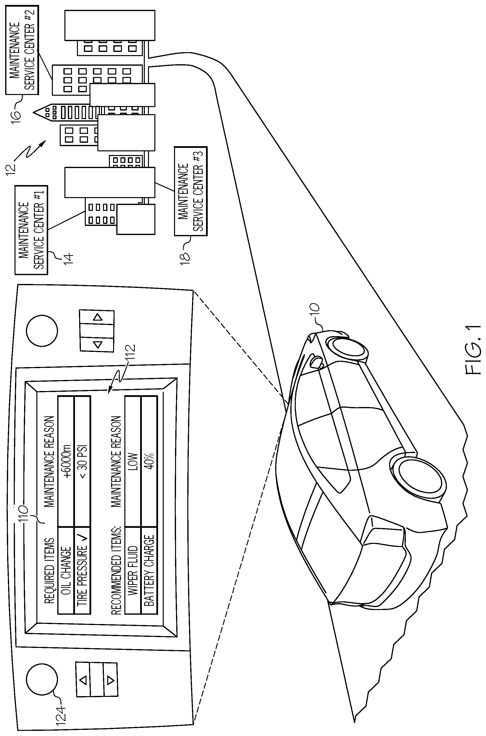 Patent US11775941 Figure 1 – System and method for prompting vehicle service based on proximity and wait time