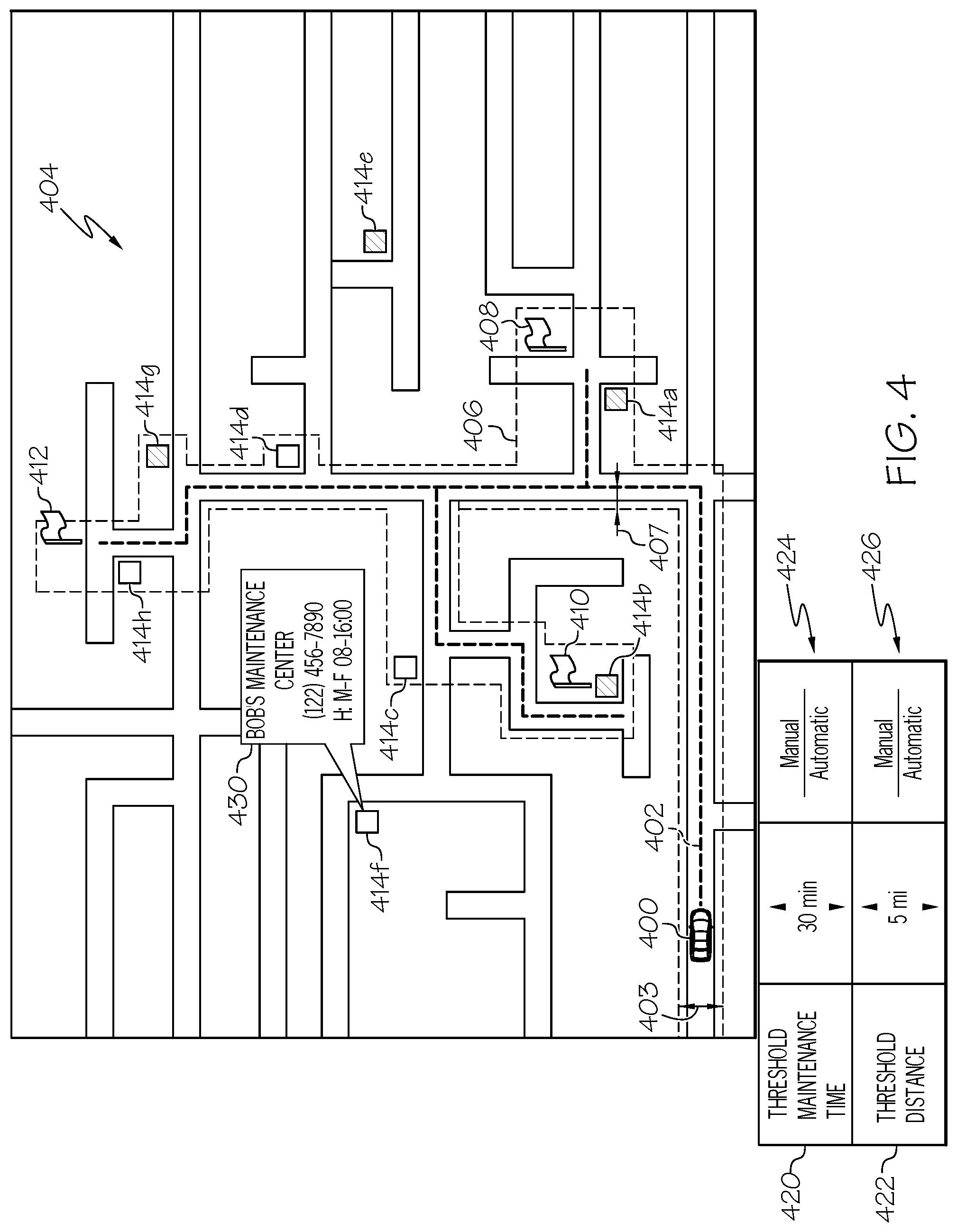 Patent US11775941 Figure 4 – System and method for prompting vehicle service based on proximity and wait time