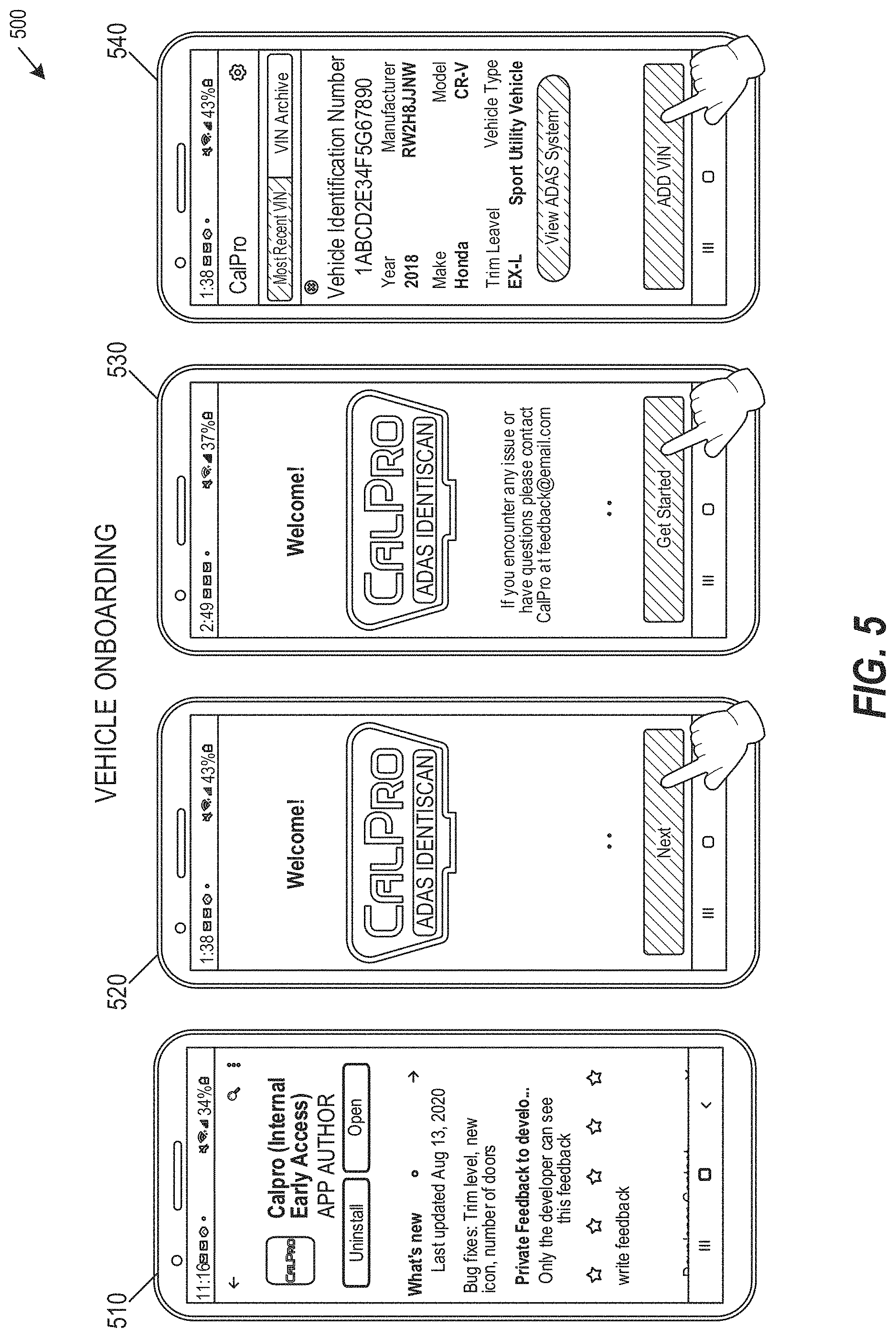 Patent US11775943 Figure 5 – Vehicle safety feature identification and calibration
