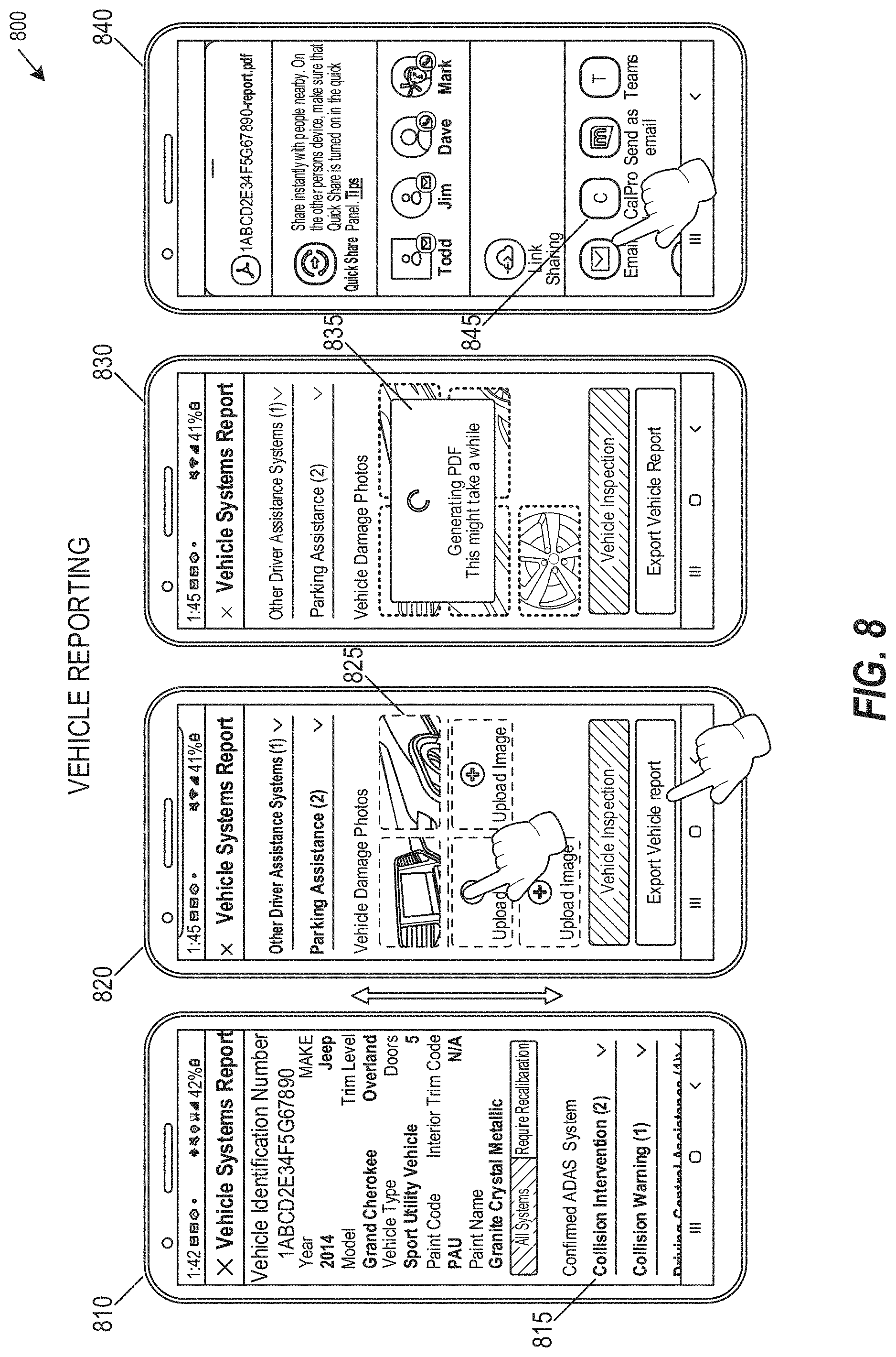 Patent US11775943 Figure 8 – Vehicle safety feature identification and calibration