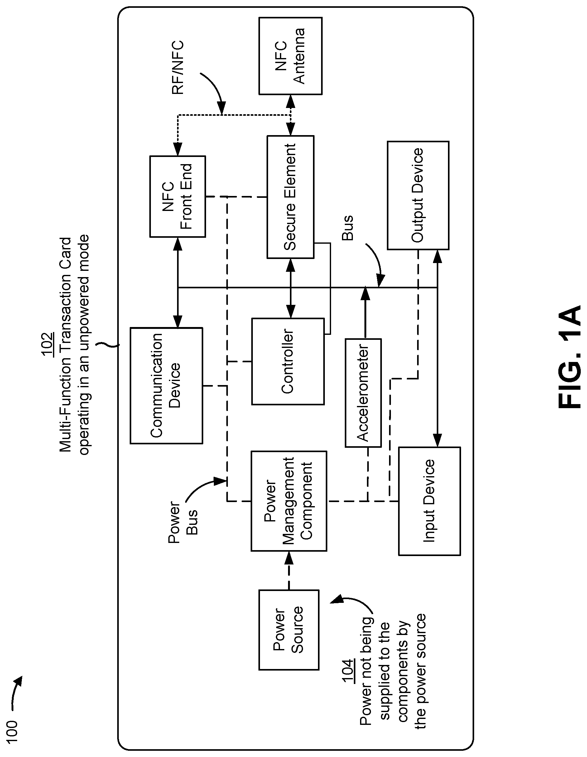 Patent US11775960 Figure 1 – Systems and methods for providing power to a multi-purpose transaction card