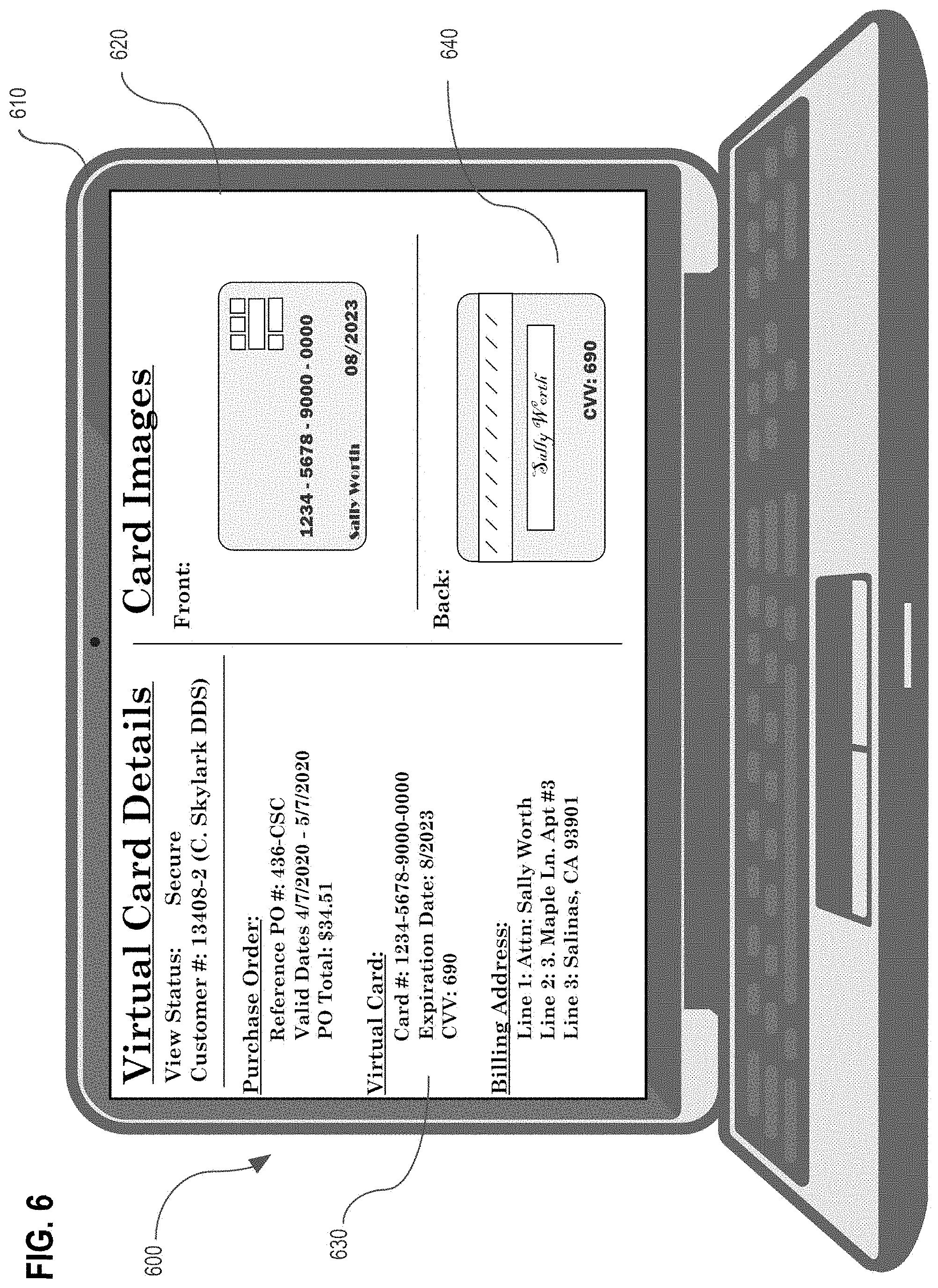 Patent US11775986 Figure 6 – Secure facilitation of virtual card activities for procurement