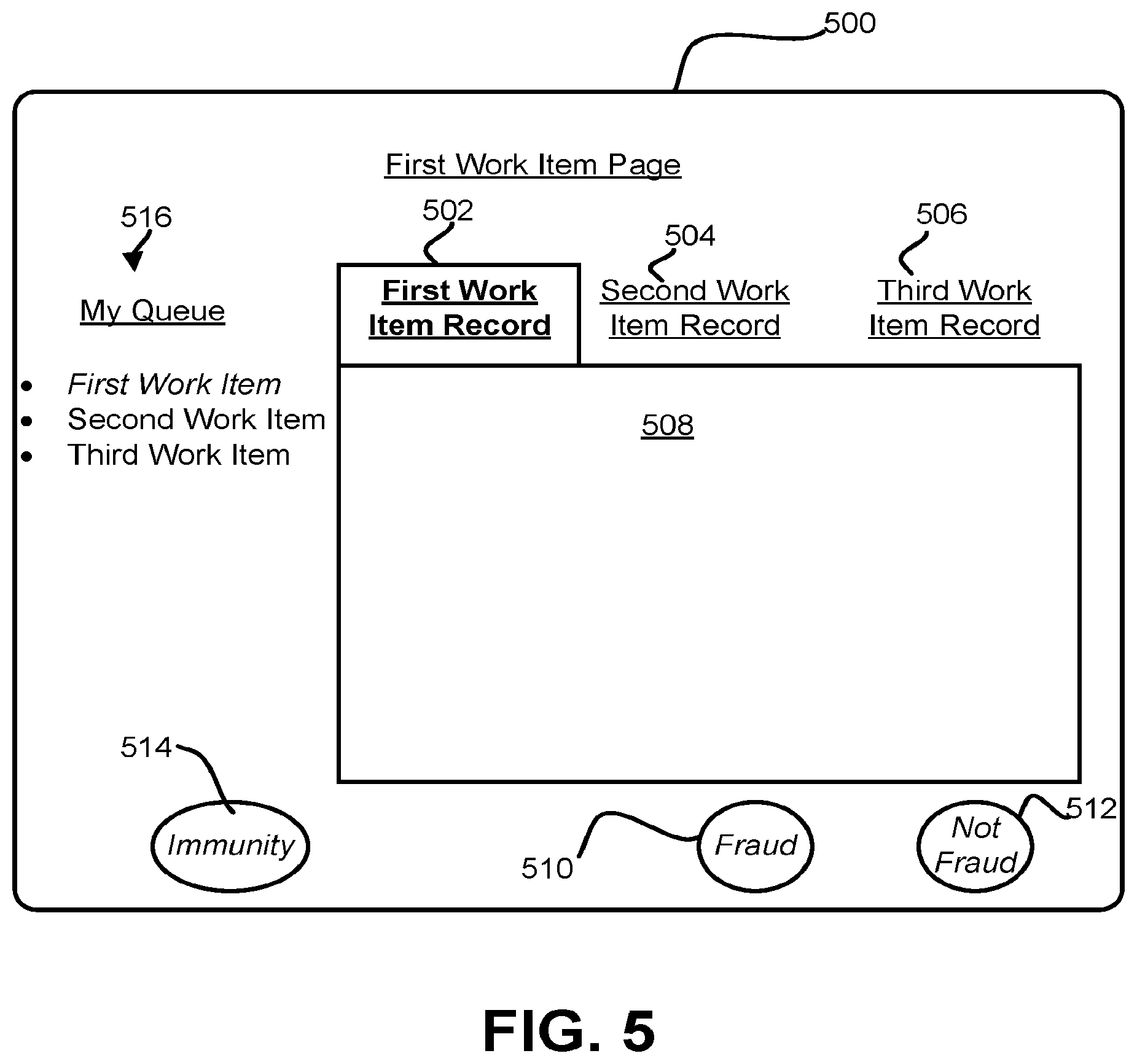 Patent US11775988 Figure 5 – Systems and methods to facilitate resolution of work items in a fraud resolution workflow