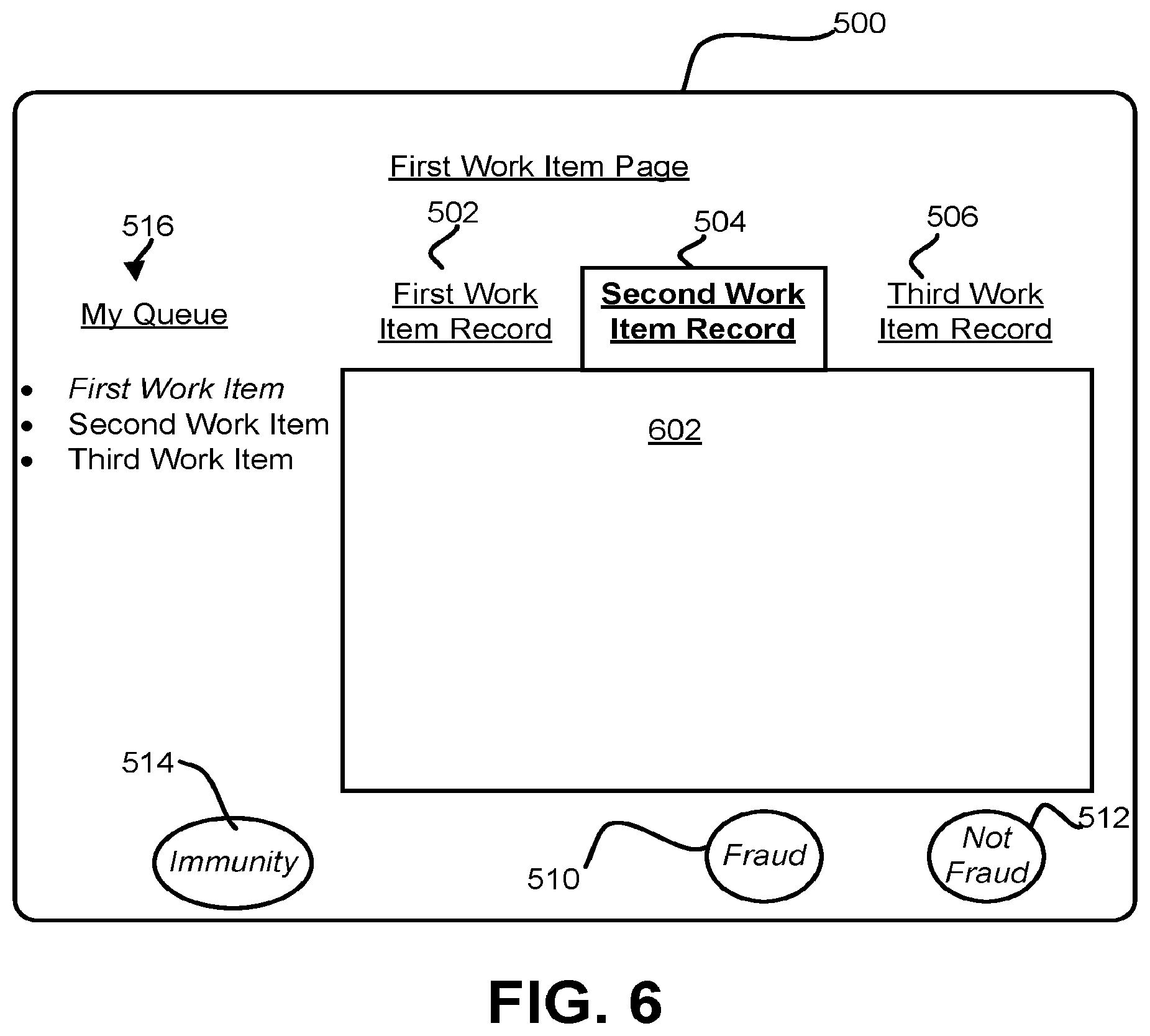 Patent US11775988 Figure 6 – Systems and methods to facilitate resolution of work items in a fraud resolution workflow