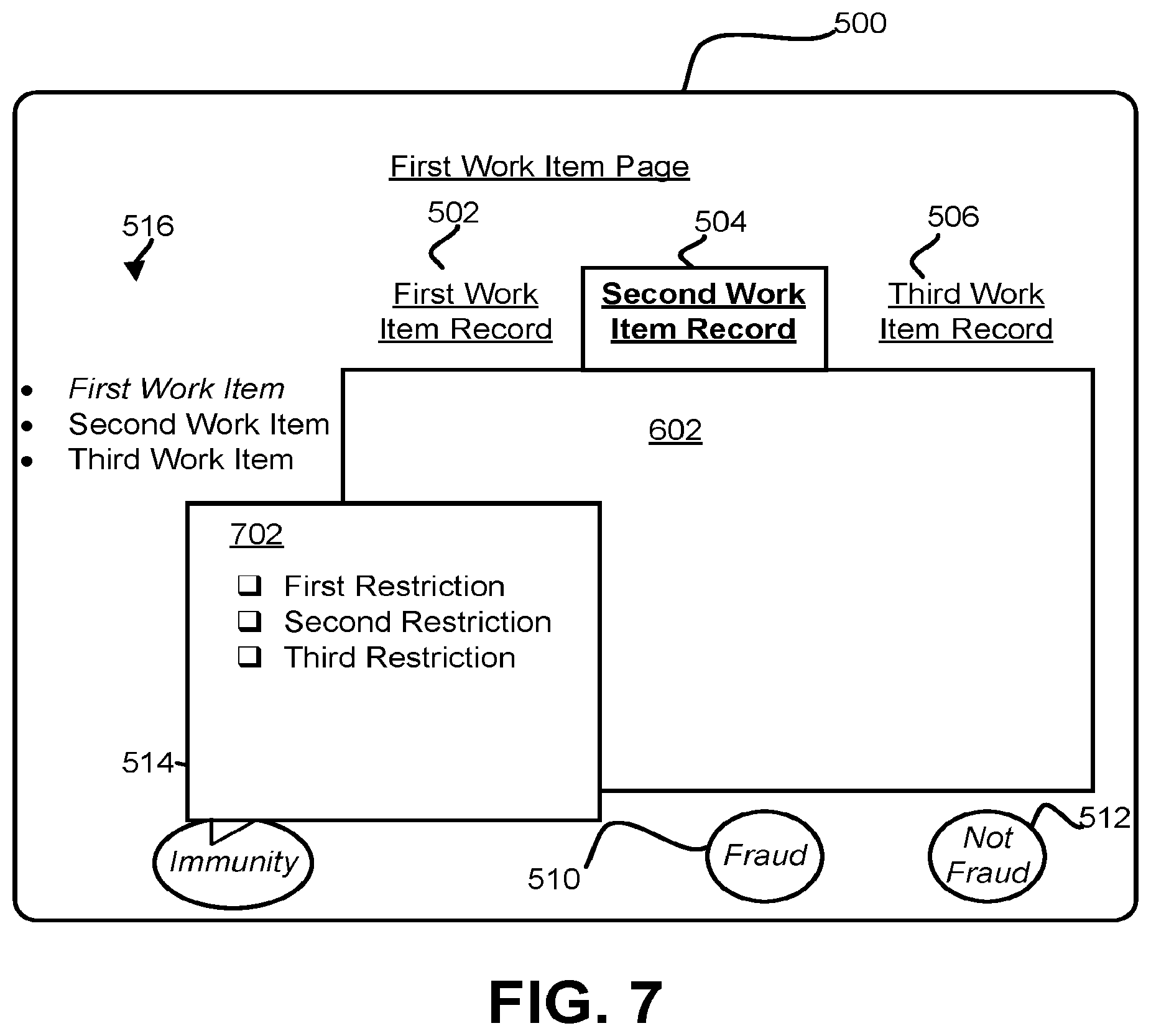 Patent US11775988 Figure 7 – Systems and methods to facilitate resolution of work items in a fraud resolution workflow