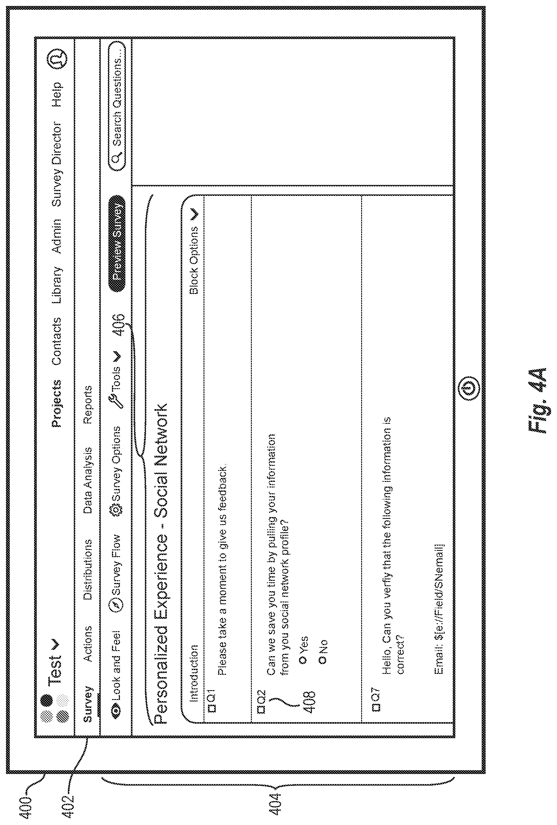 Patent US11775993 Figure 4 – Generating customized surveys using third-party social networking information