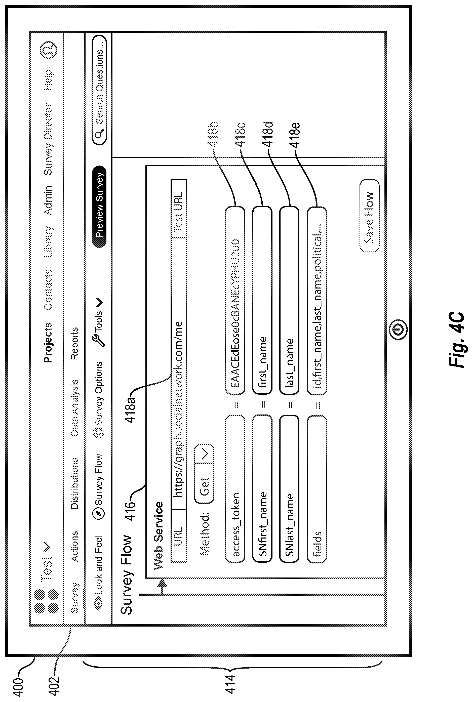 Patent US11775993 Figure 6 – Generating customized surveys using third-party social networking information