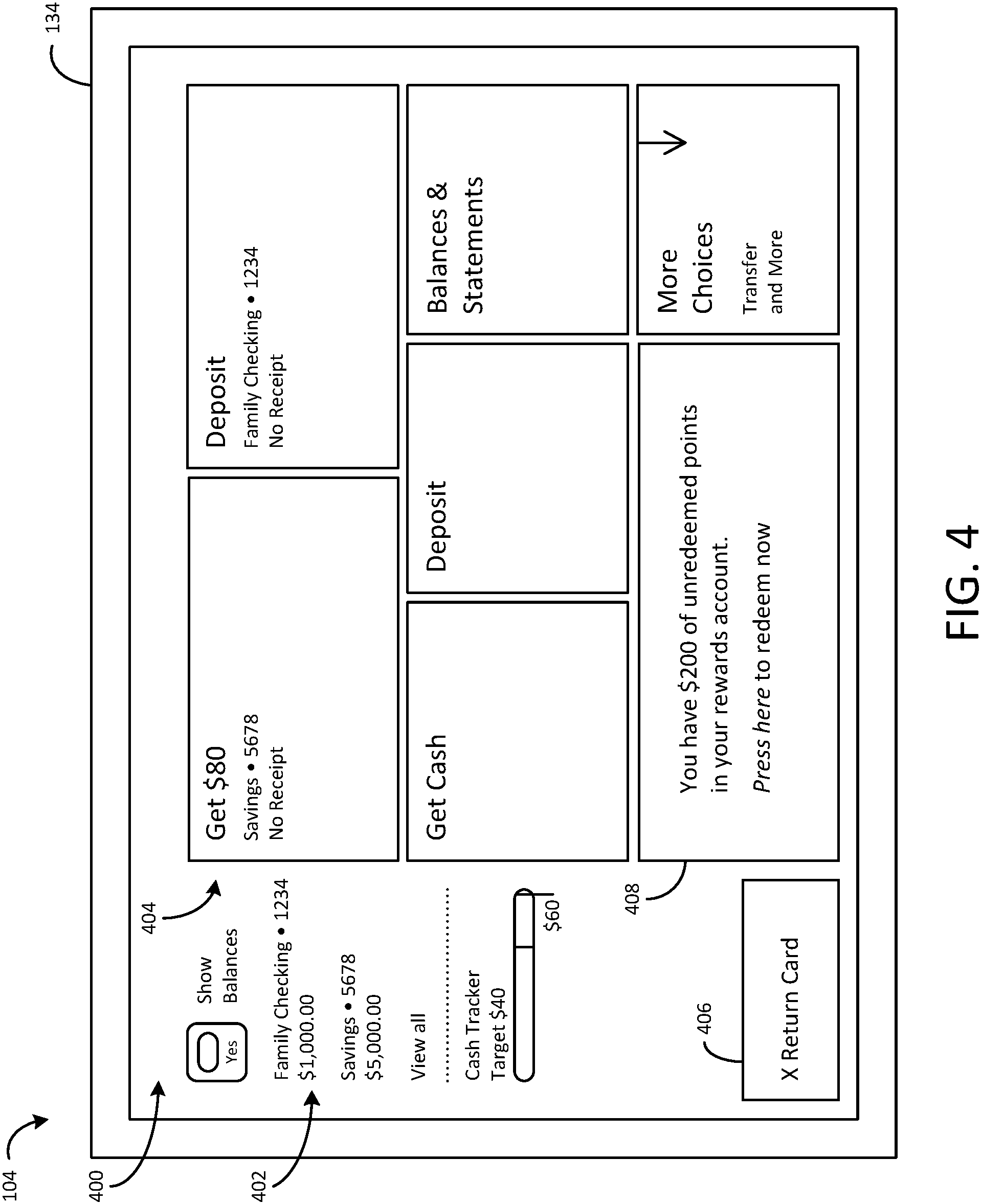 Patent US11776000 Figure 4 – Systems and methods for rewards redemption atm banners