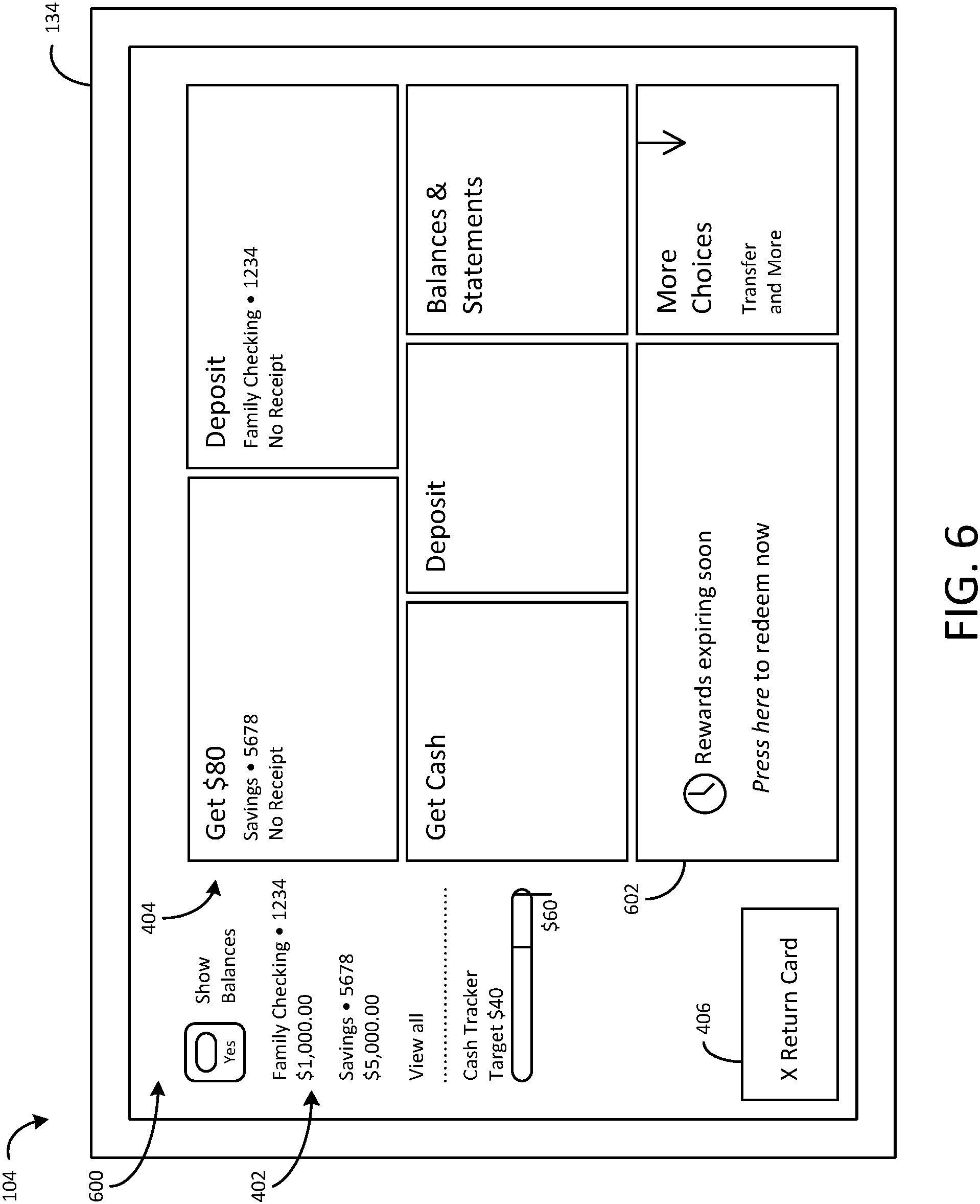 Patent US11776000 Figure 6 – Systems and methods for rewards redemption atm banners
