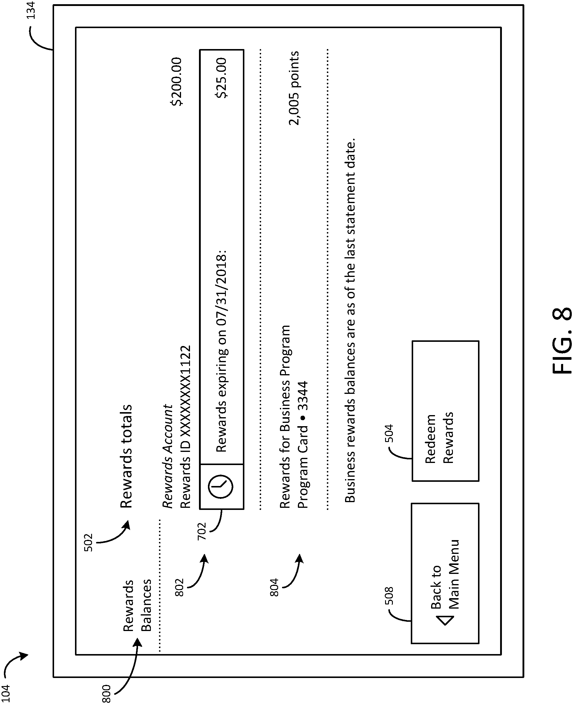 Patent US11776000 Figure 8 – Systems and methods for rewards redemption atm banners