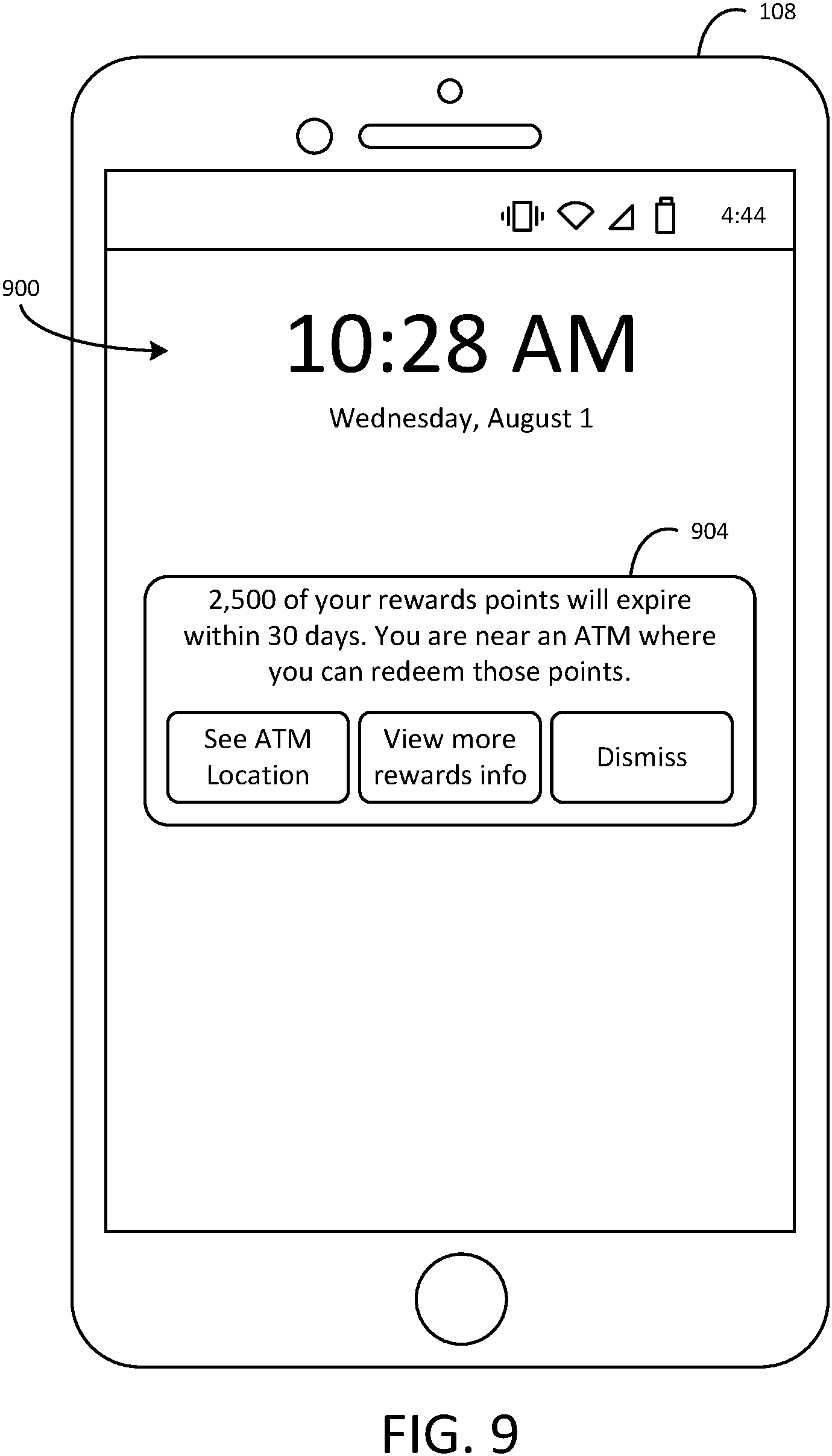 Patent US11776000 Figure 9 – Systems and methods for rewards redemption atm banners