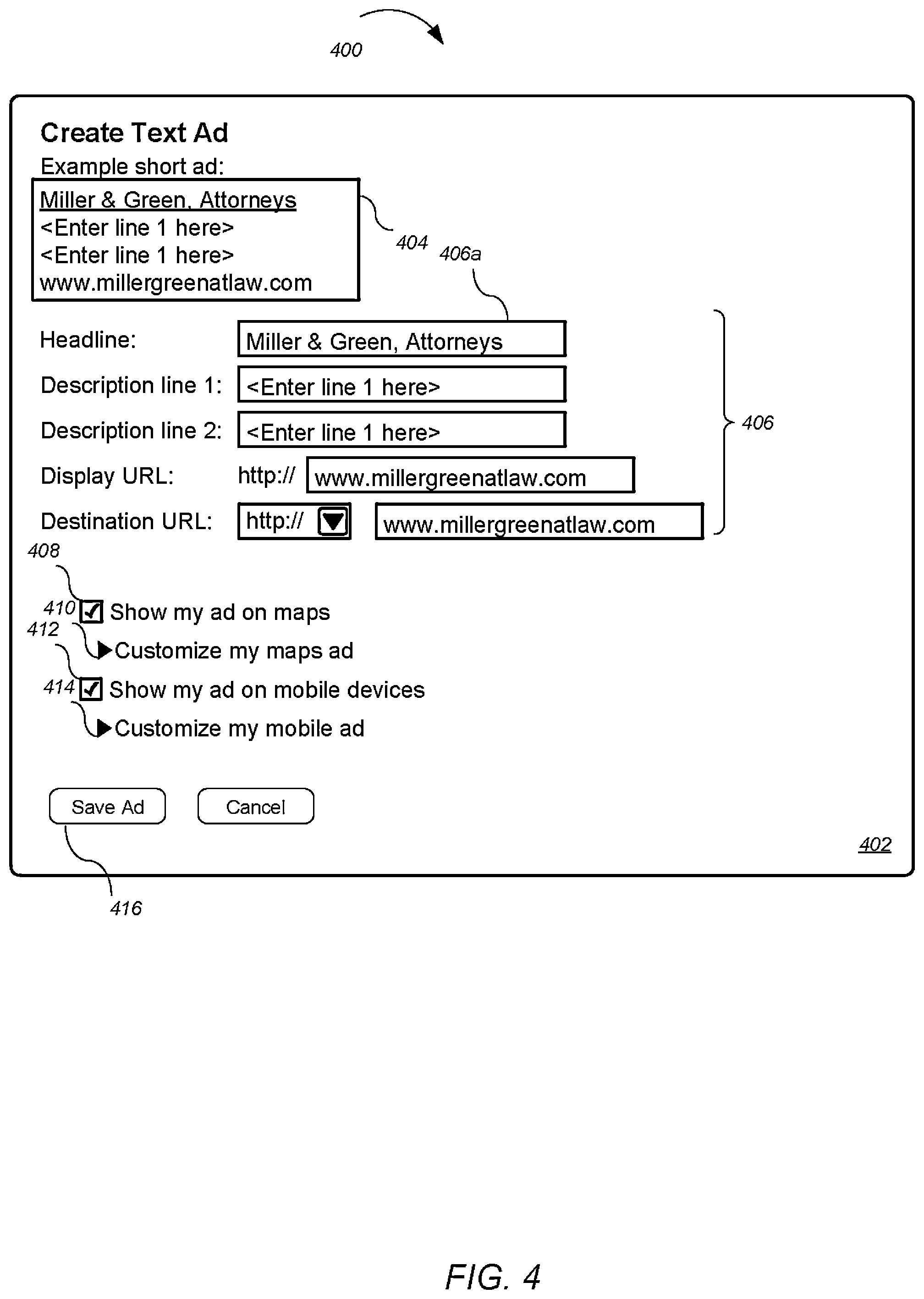 Patent US11776018 Figure 4 – Universal ad creative