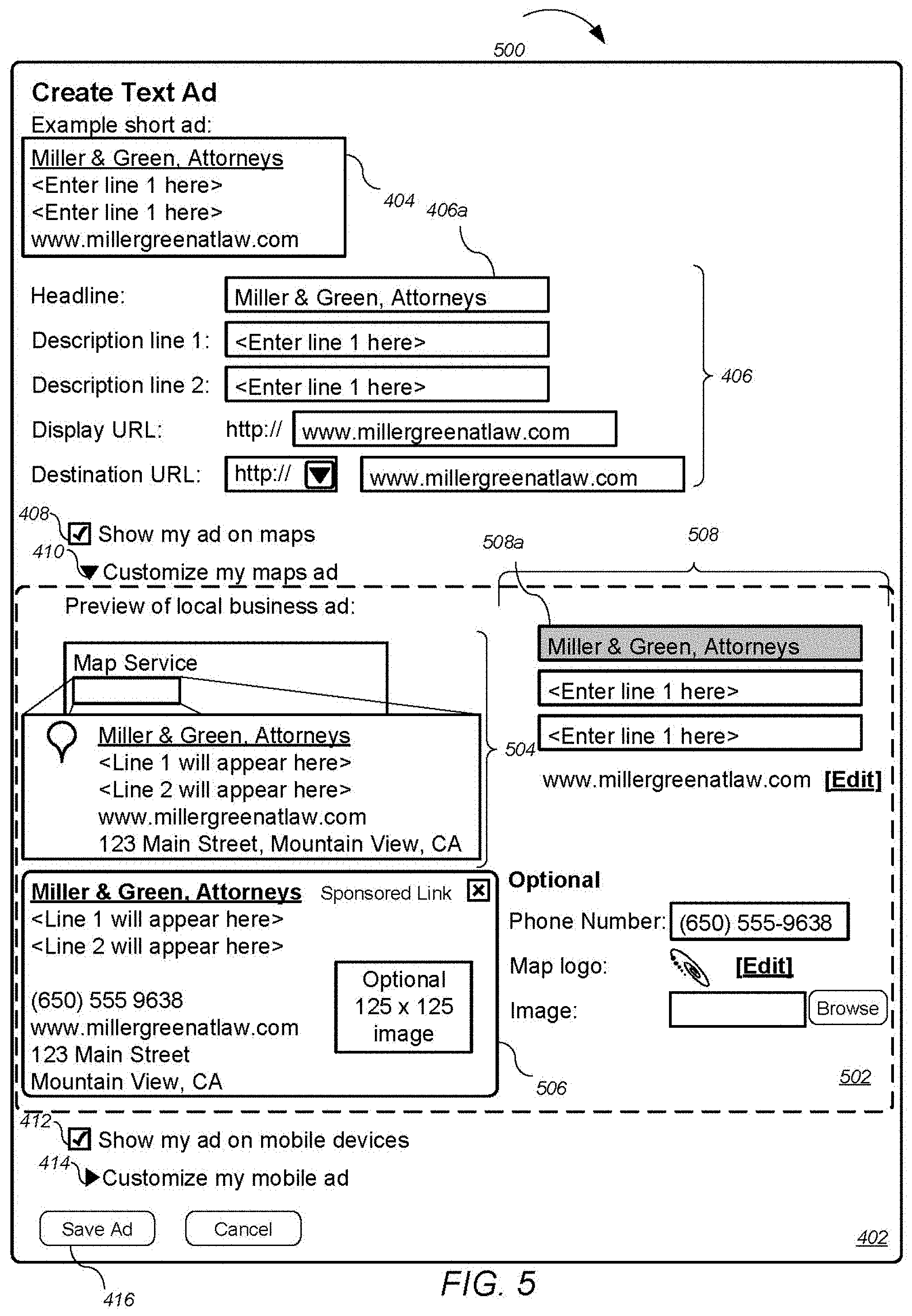 Patent US11776018 Figure 5 – Universal ad creative