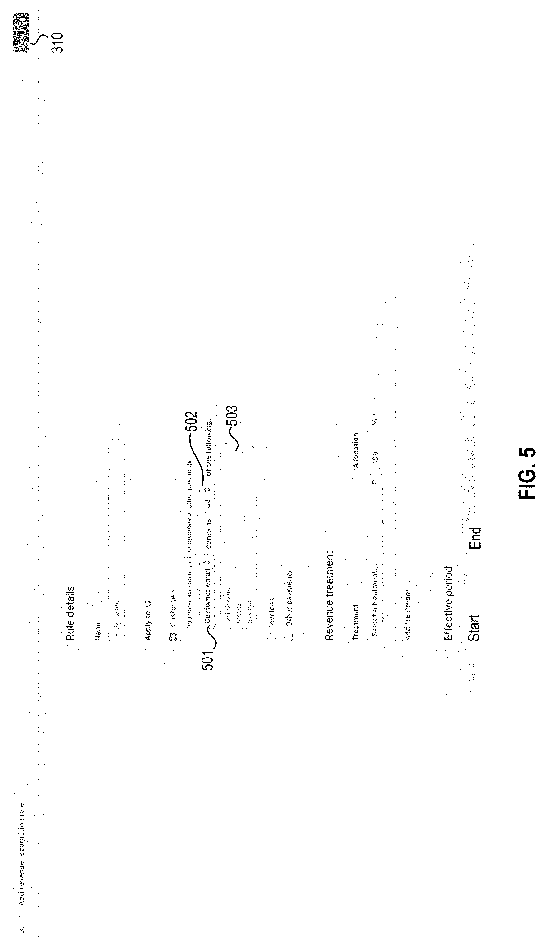 Patent US11776066 Figure 5 – Systems, methods, and apparatuses for implementing user customizable policies for revenue recognition