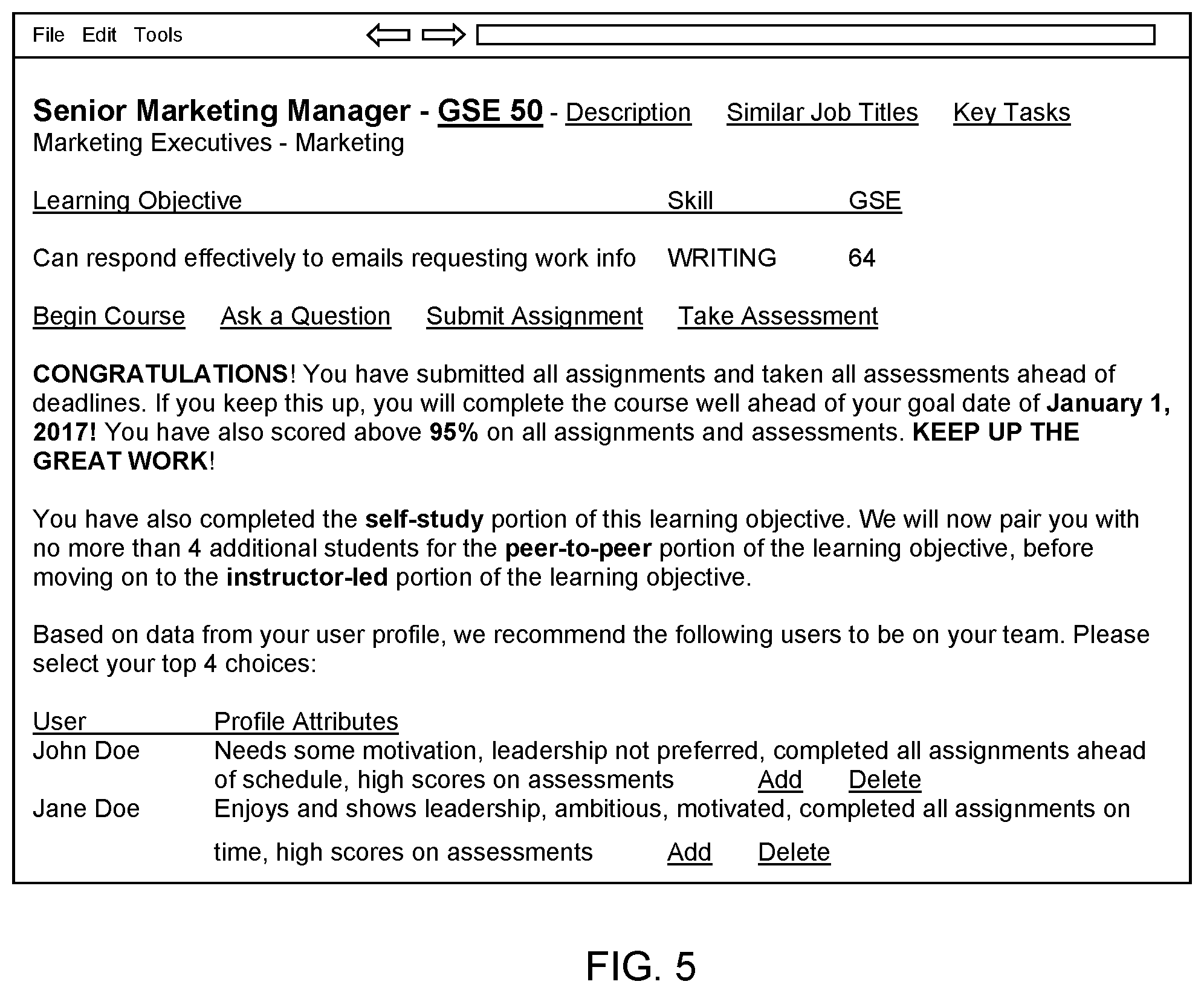 Patent US11776080 Figure 5 – Automatically generating a personalized course profile