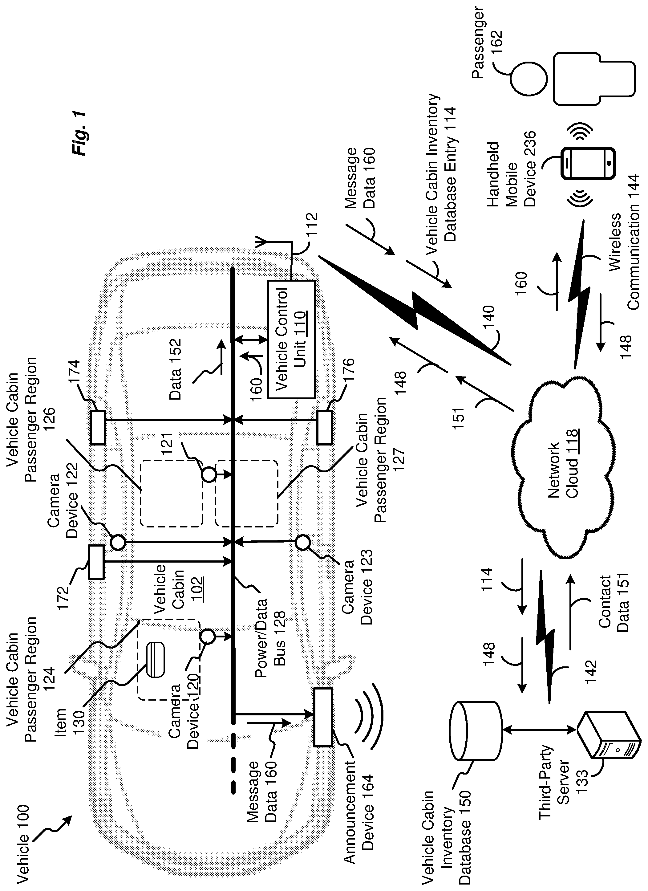 Patent US11776083 Figure 1 – Passenger-related item loss mitigation