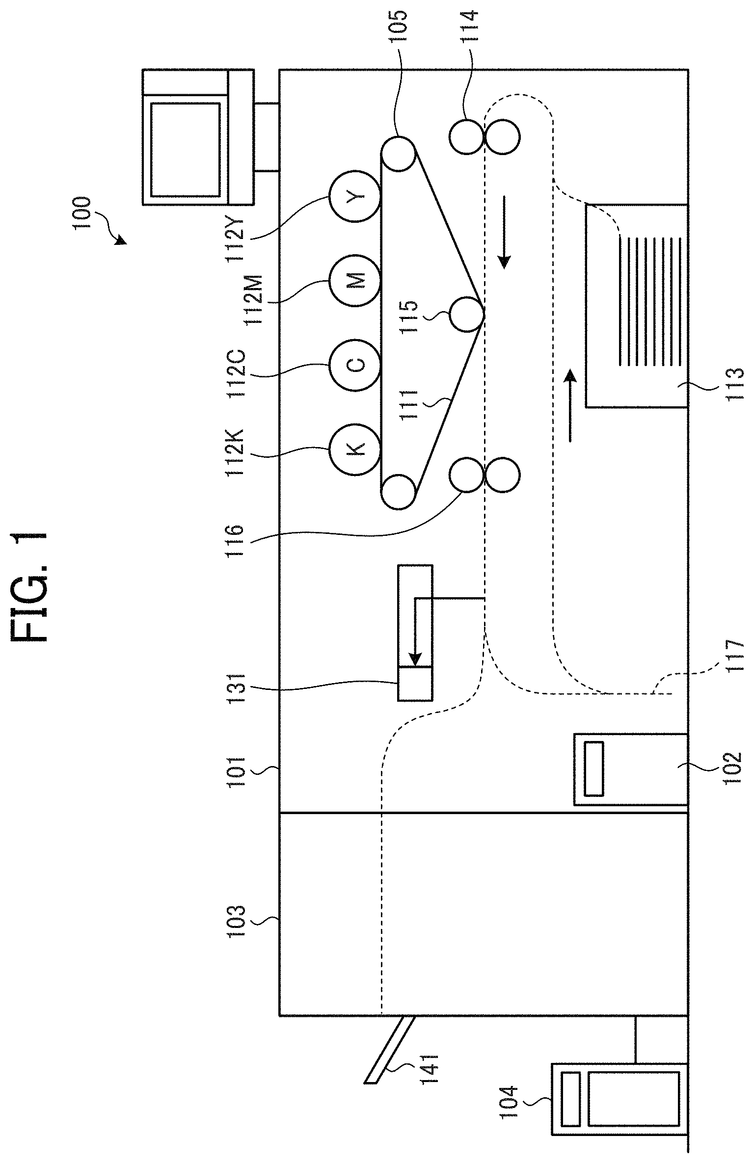 Patent US11776111 Figure 1 – Information processing apparatus, control method for information processing apparatus, image forming system, and non-transitory computer-readable storage medium for detection of malfunction of conveying device that conveys medium to print engine of image forming apparatus and correction of amount of conveyance performed by the conveying device based on the detection