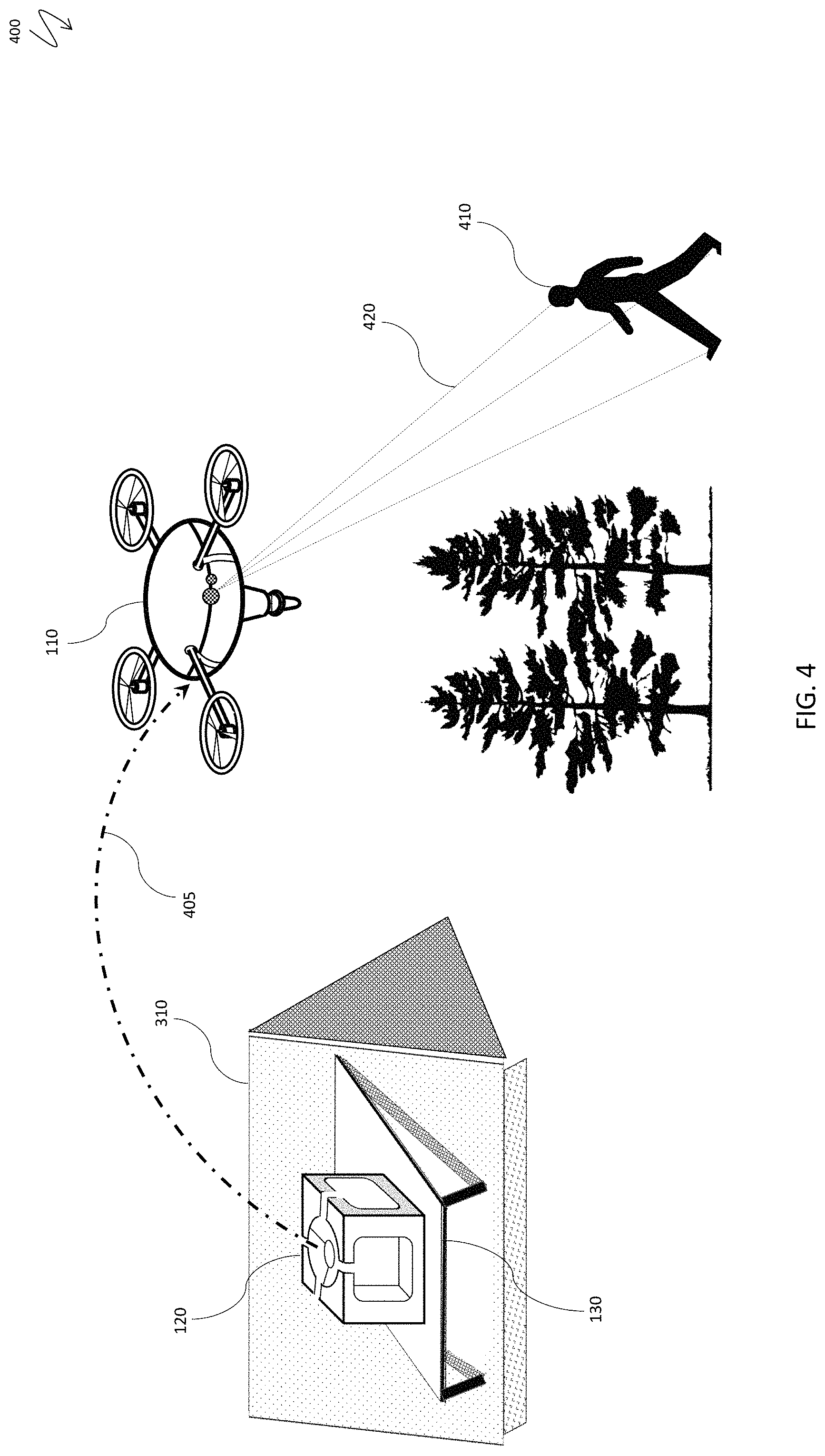 Patent US11776136 Figure 4 – Mobile security camera with multiple landing locations