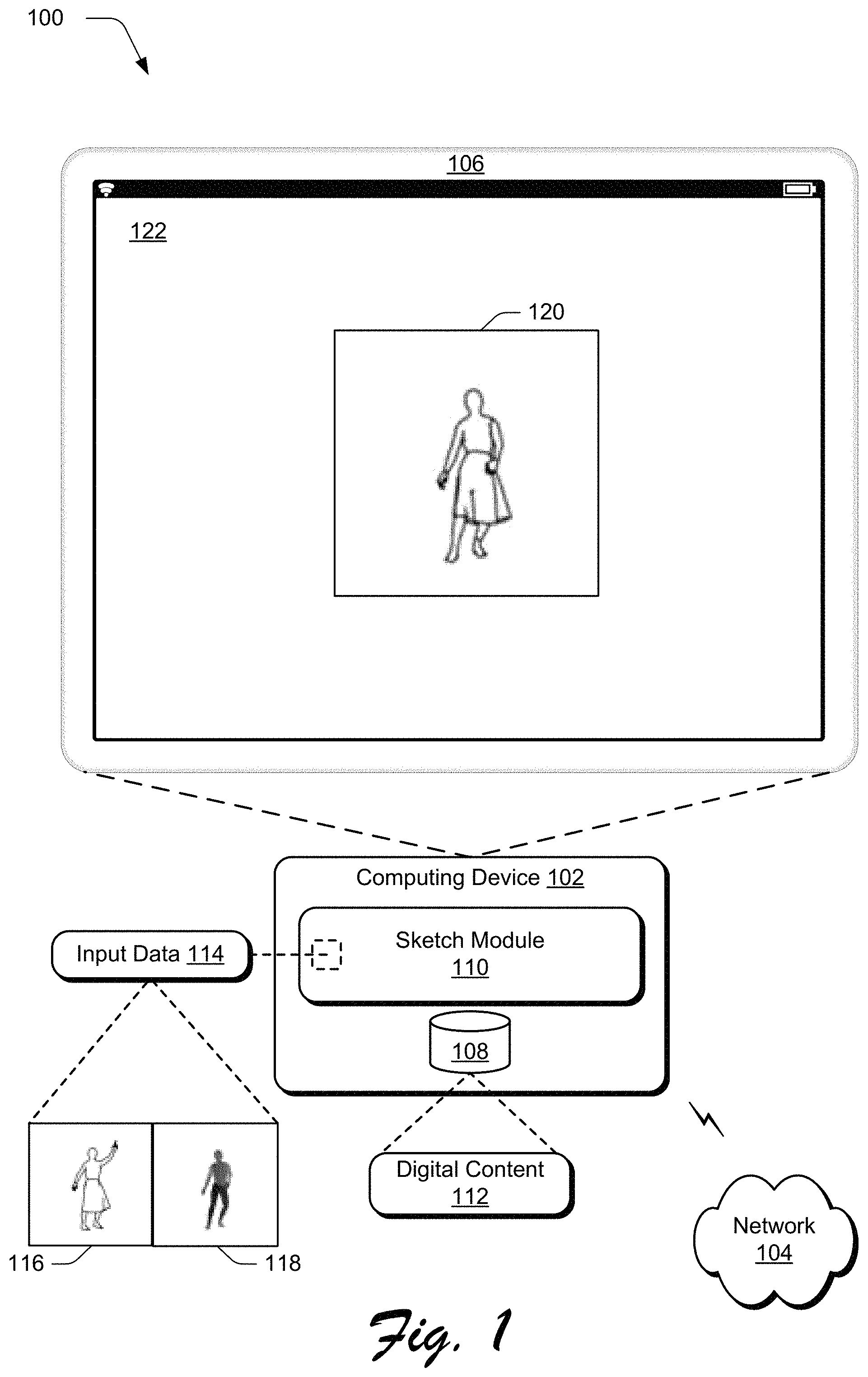 Patent US11776189 Figure 1 – Systems for generating digital objects to animate sketches