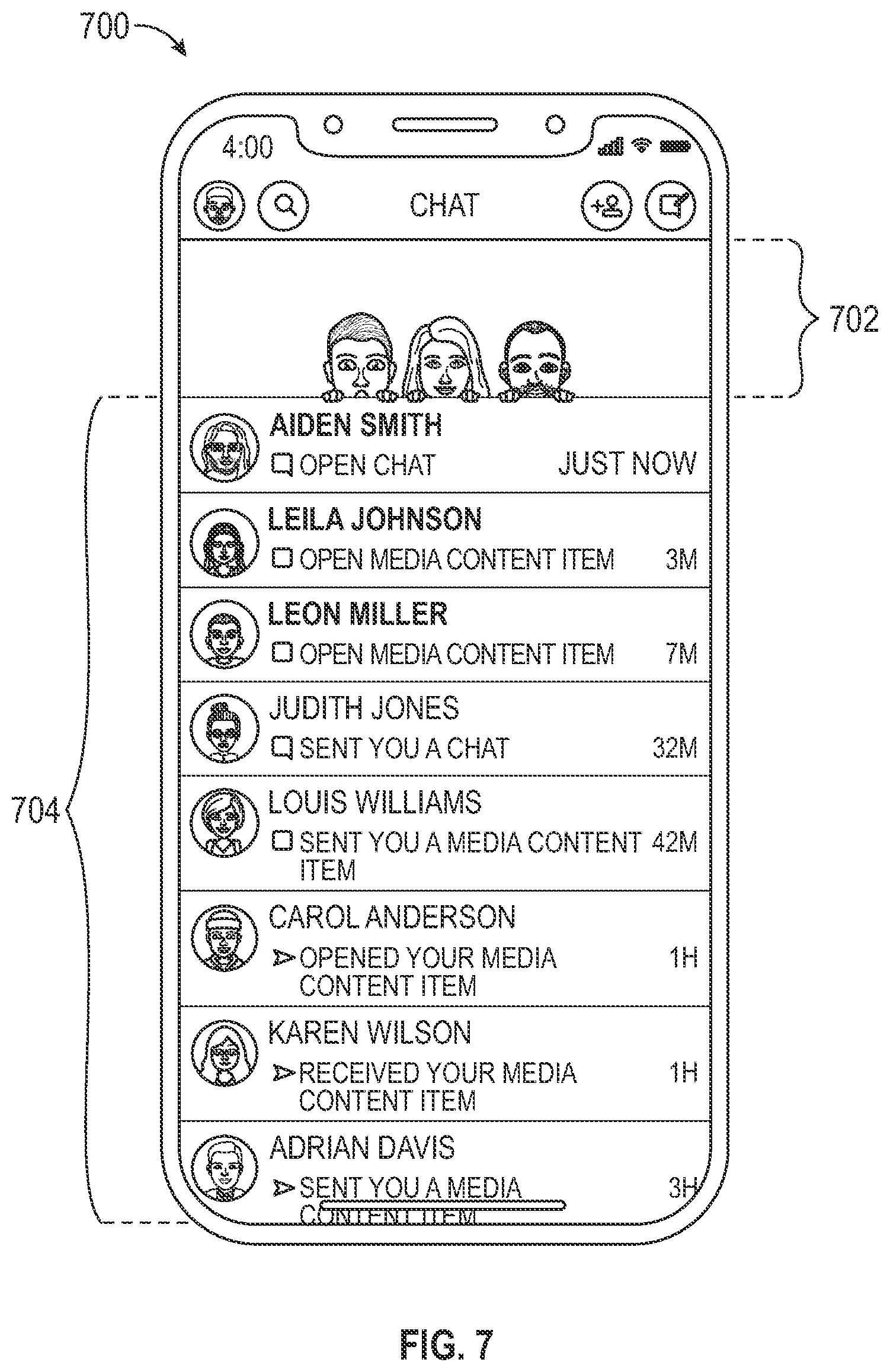 Patent US11776194 Figure 7 – Animated pull-to-refresh