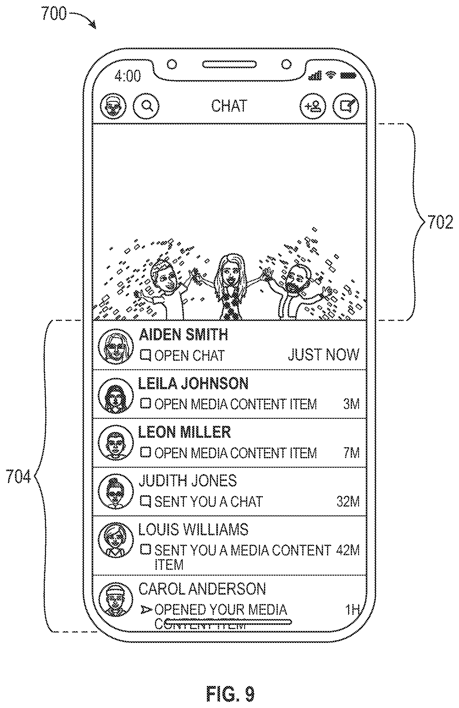 Patent US11776194 Figure 9 – Animated pull-to-refresh