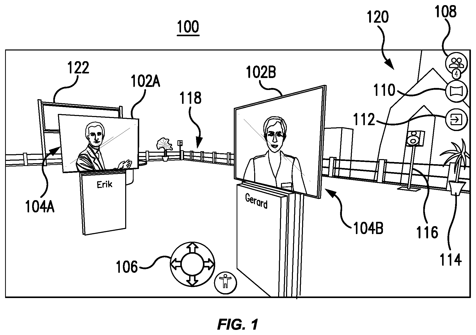 Patent US11776203 Figure 1 – Volumetric scattering effect in a three-dimensional virtual environment with navigable video avatars