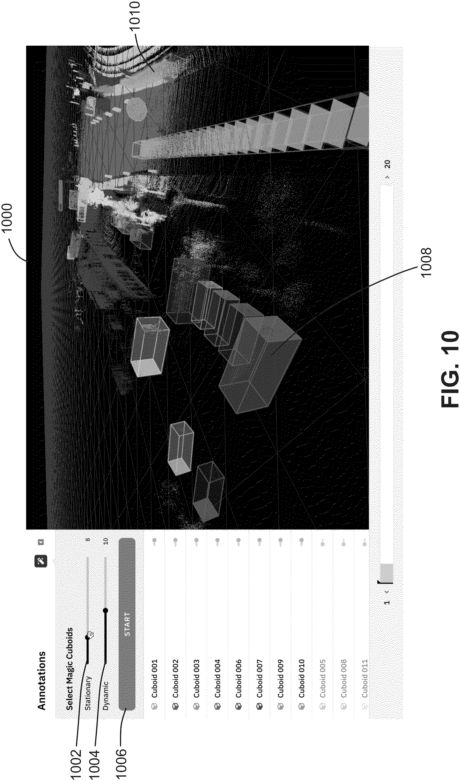 Patent US11776215 Figure 10 – Pre-labeling data with cuboid annotations