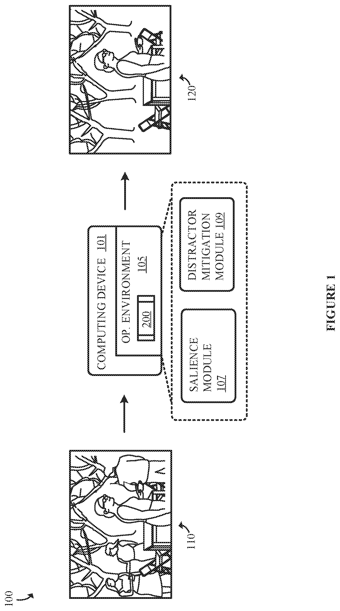 Patent US11776237 Figure 1 – Mitigating people distractors in images