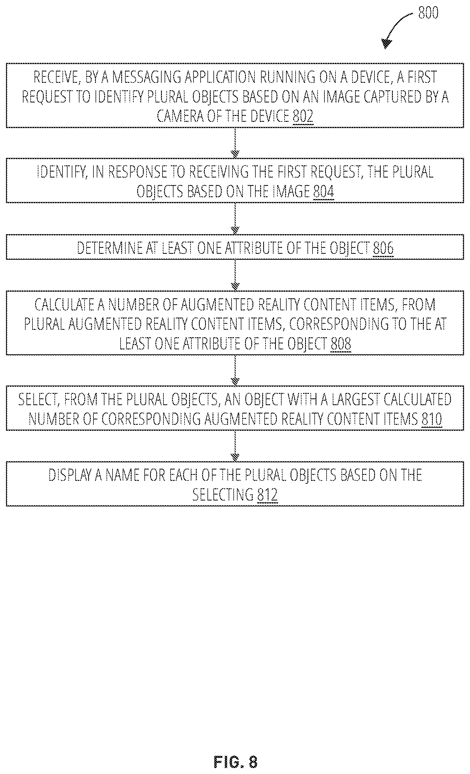 Patent US11776253 Figure 8 – Displaying object names in association with augmented reality content