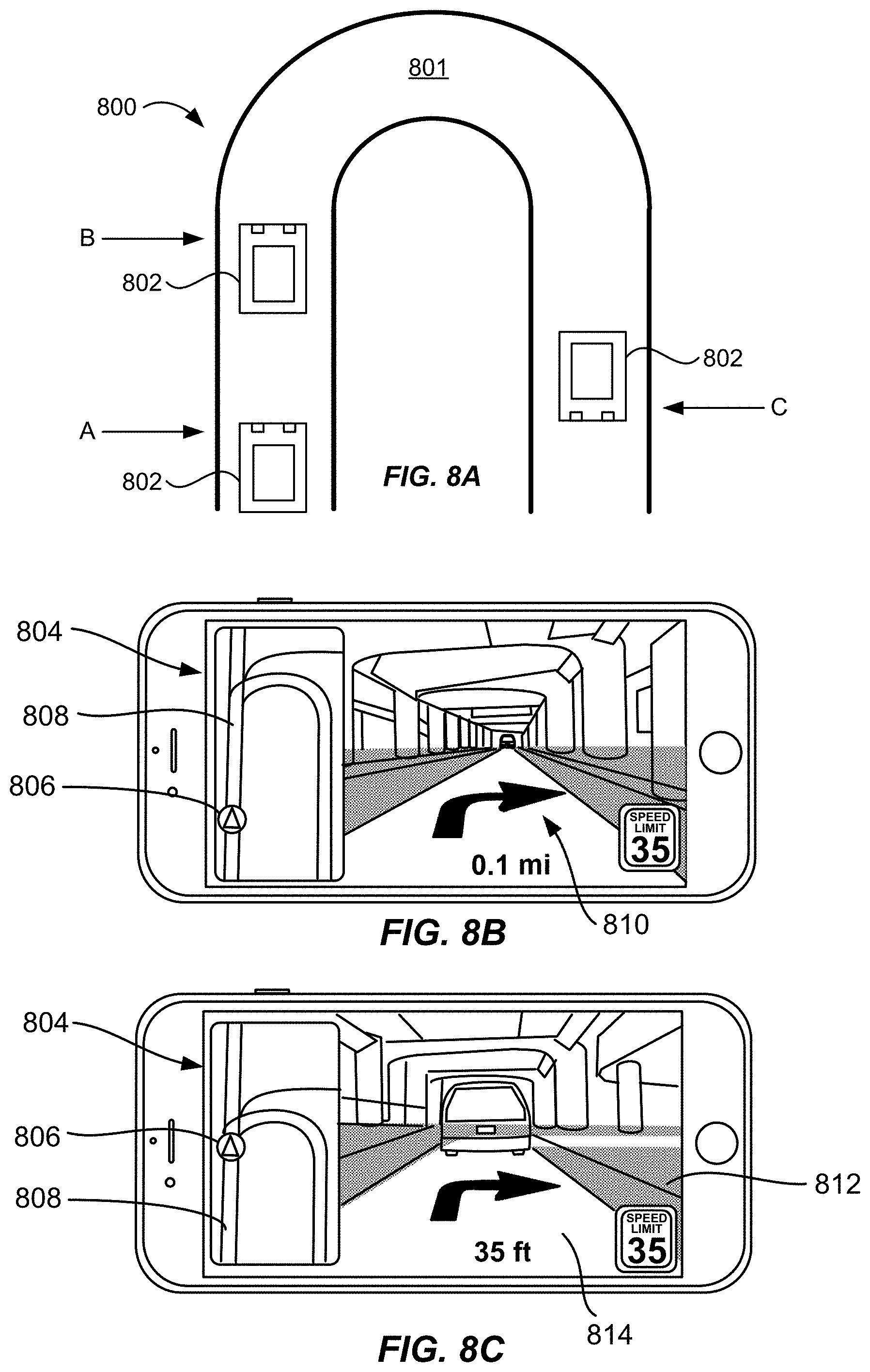 Patent US11776254 Figure 8 – Navigation using augmented reality