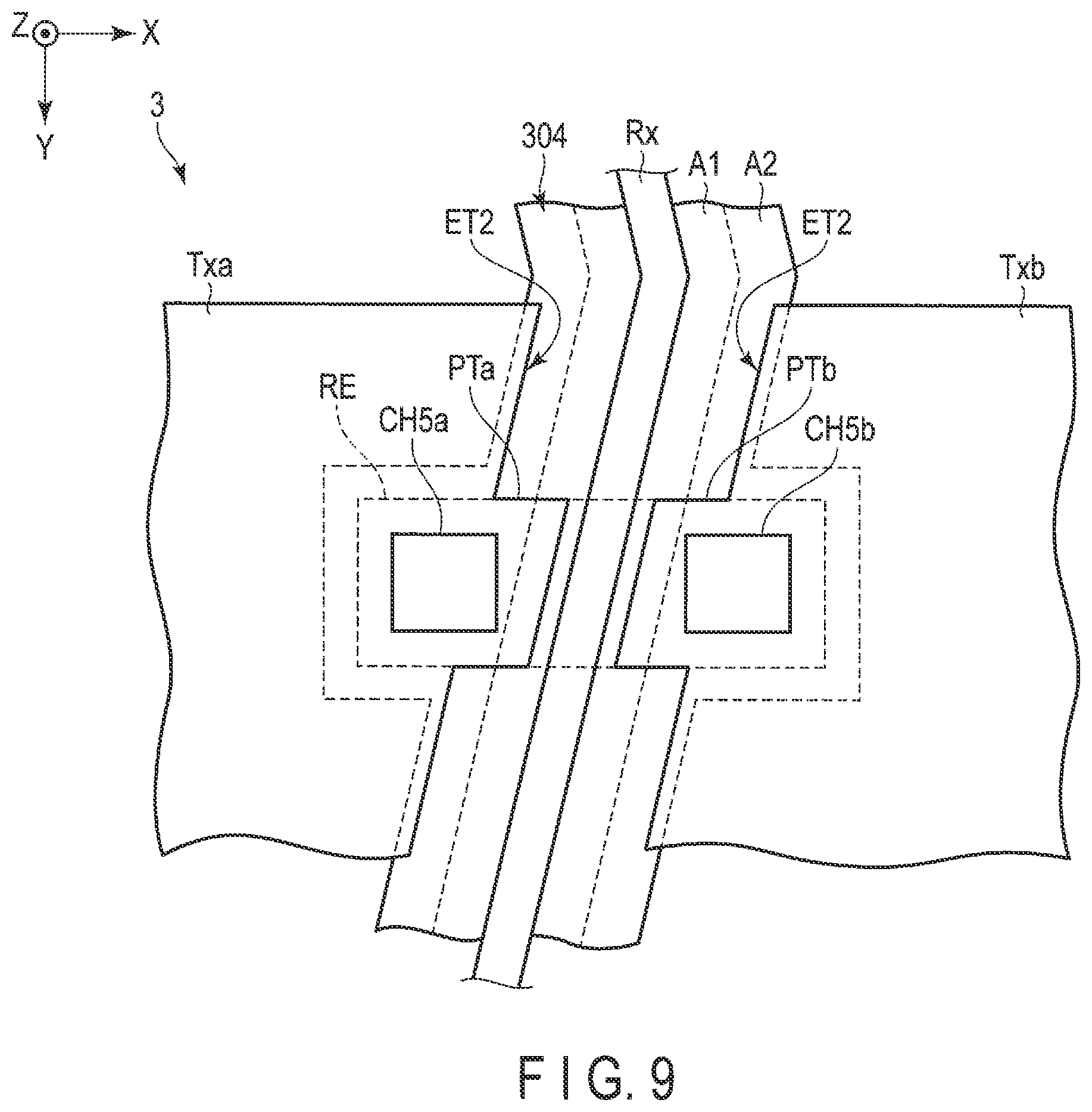 Patent US11776295 Figure 9 – Detection device with thin film transistors
