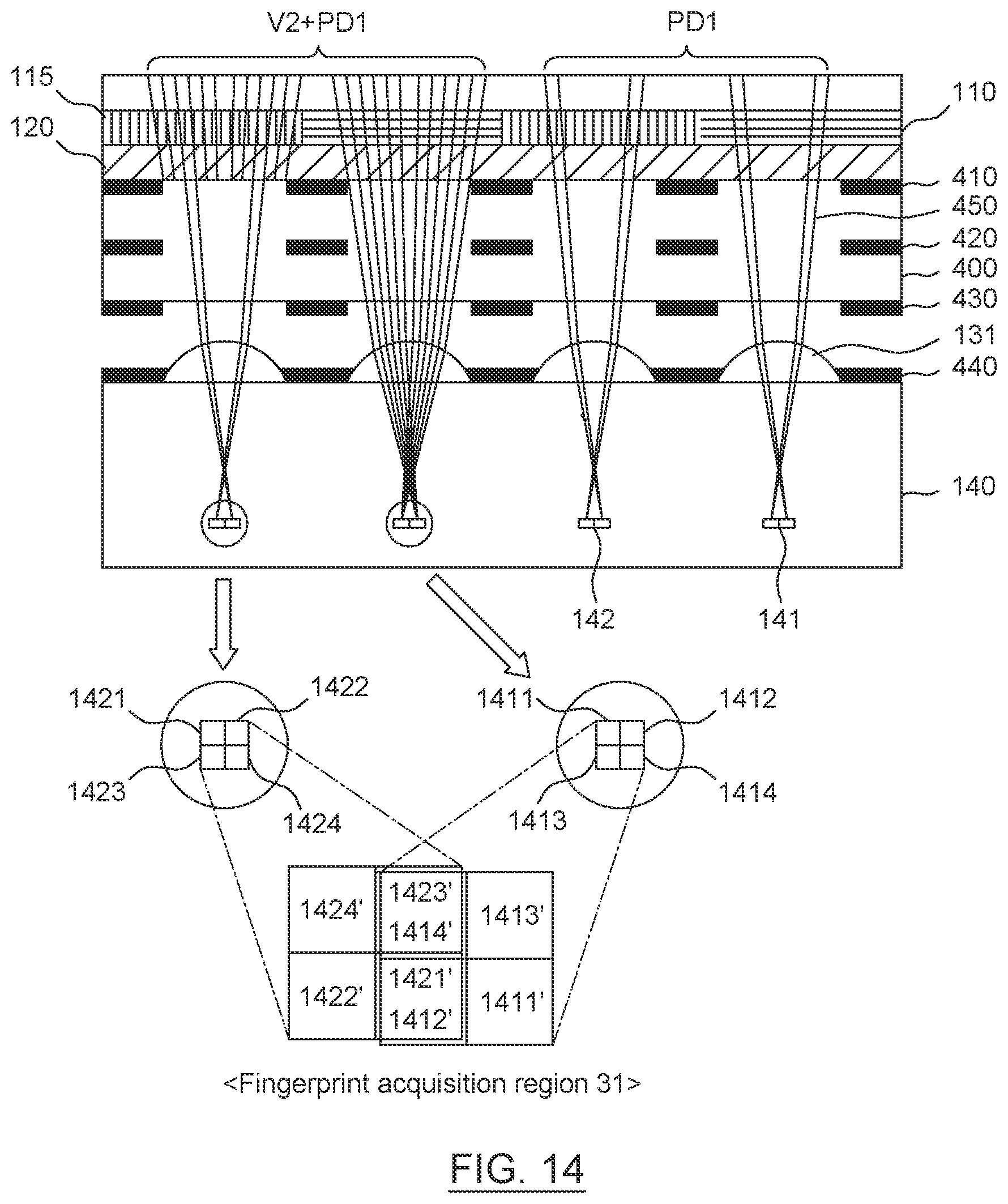 Patent US11776298 Figure 15 – Under display fingerprint sensor with improved contrast ratio