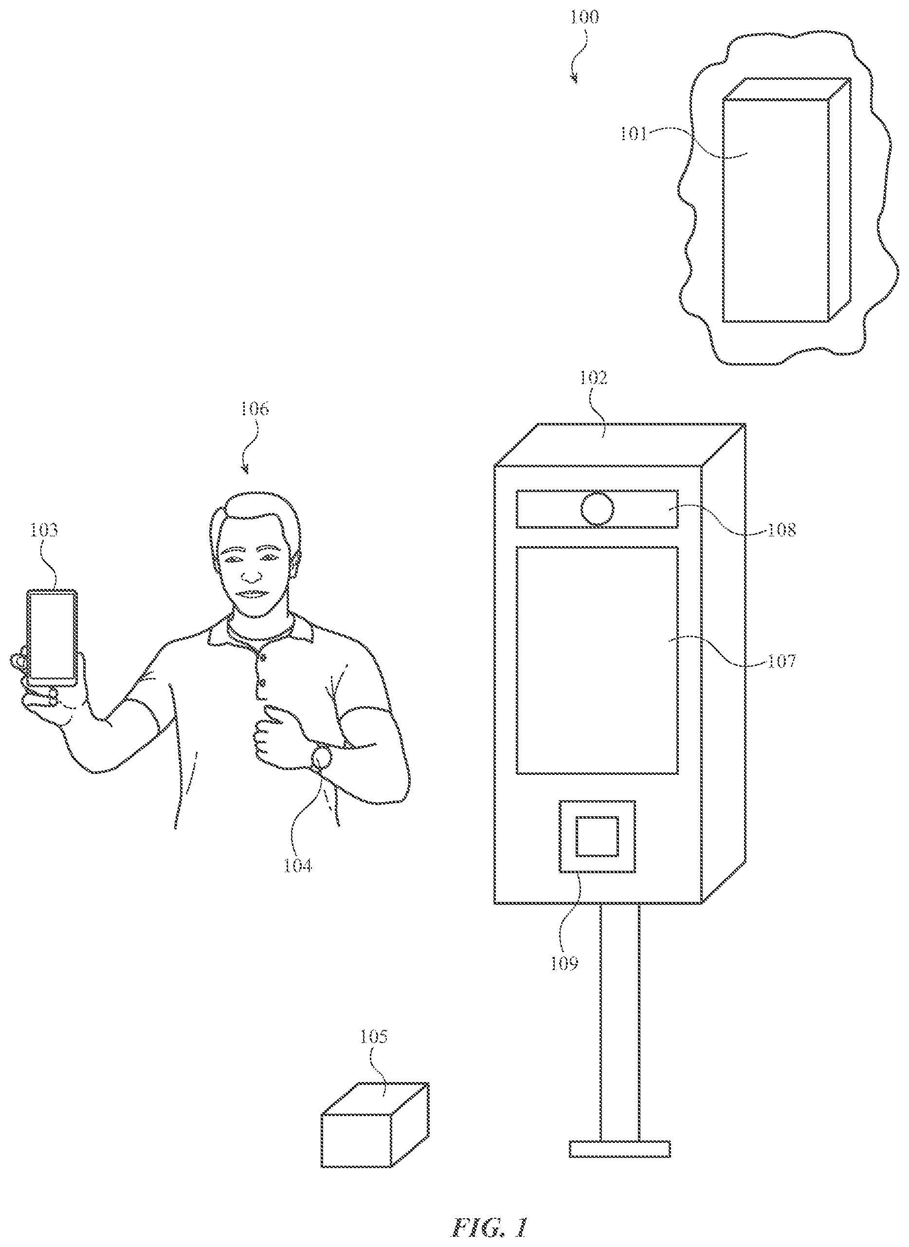 Patent US11776303 Figure 1 – Biometric gallery management using wireless identifiers