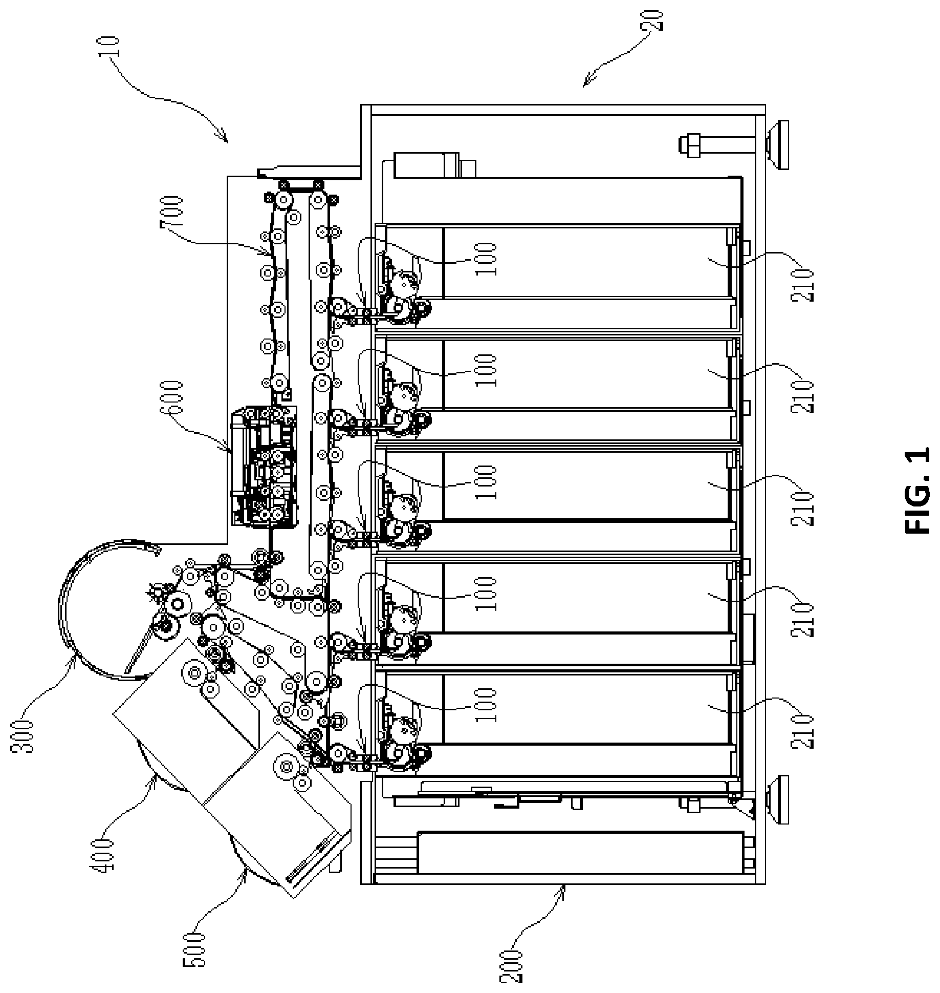 Patent US11776346 Figure 1 – Sheet-type medium conveying device and cash recycling and handling apparatus