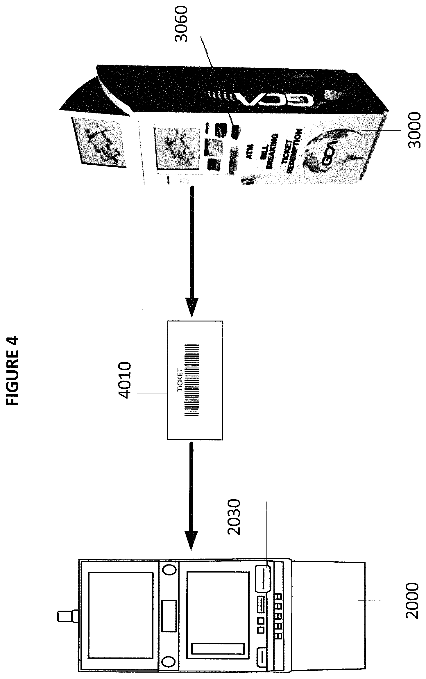 Patent US11776357 Figure 4 – Gaming system and gaming machines utilizing tickets having a feature trigger